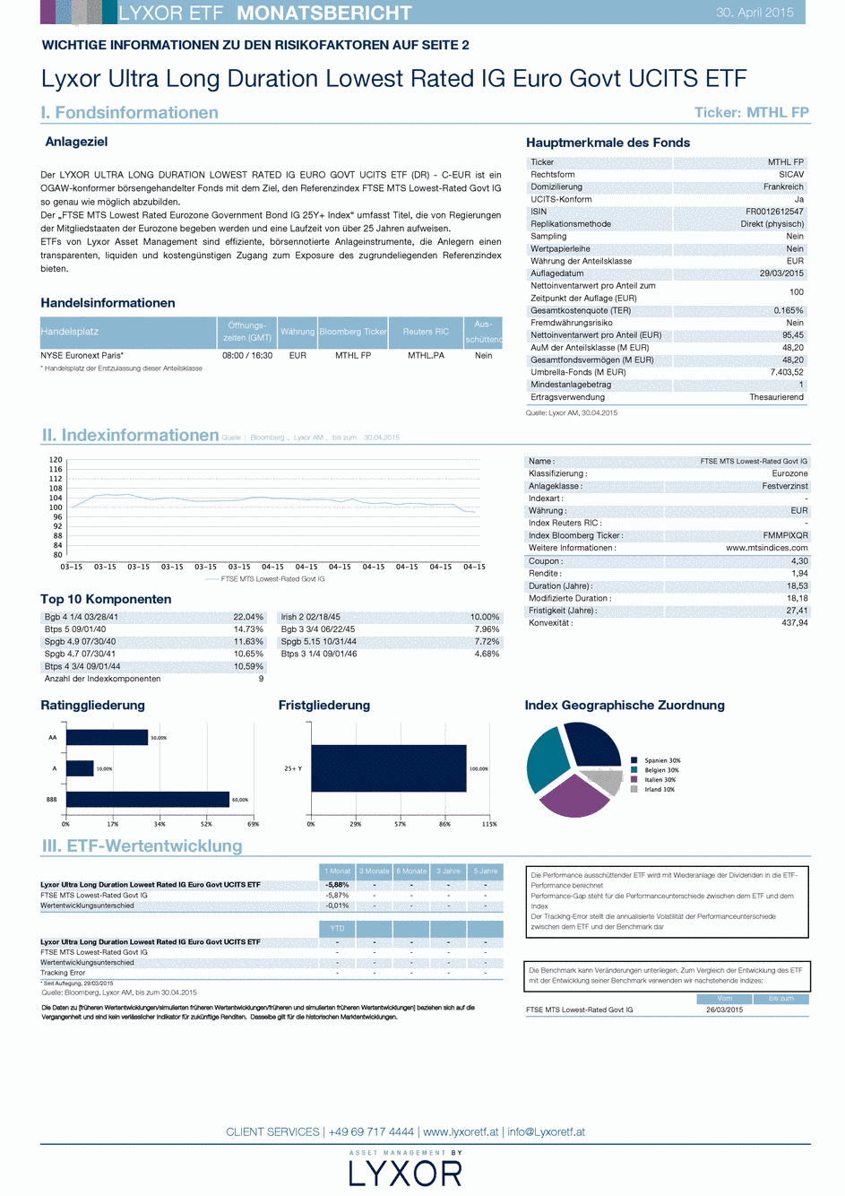 Reporting LYXOR ULTRA LONG DURATION LOWEST RATED IG EURO GOVT UCITS ETF (DR) Part C-EUR - 30/04/2015 - Allemand