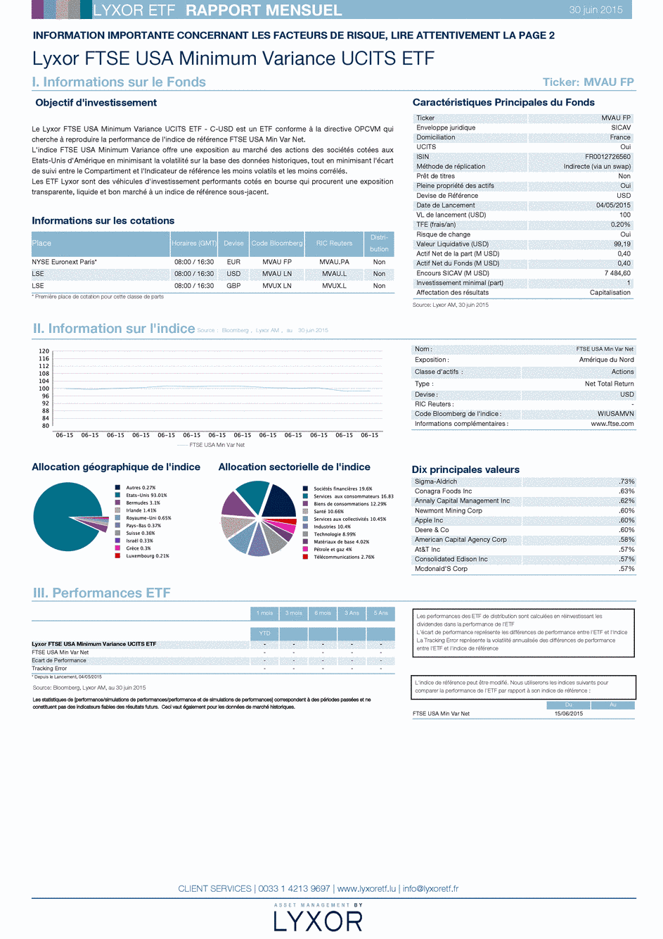 Reporting LYXOR FTSE USA MINIMUM VARIANCE UCITS ETF - C-USD - 30/06/2015 - Français