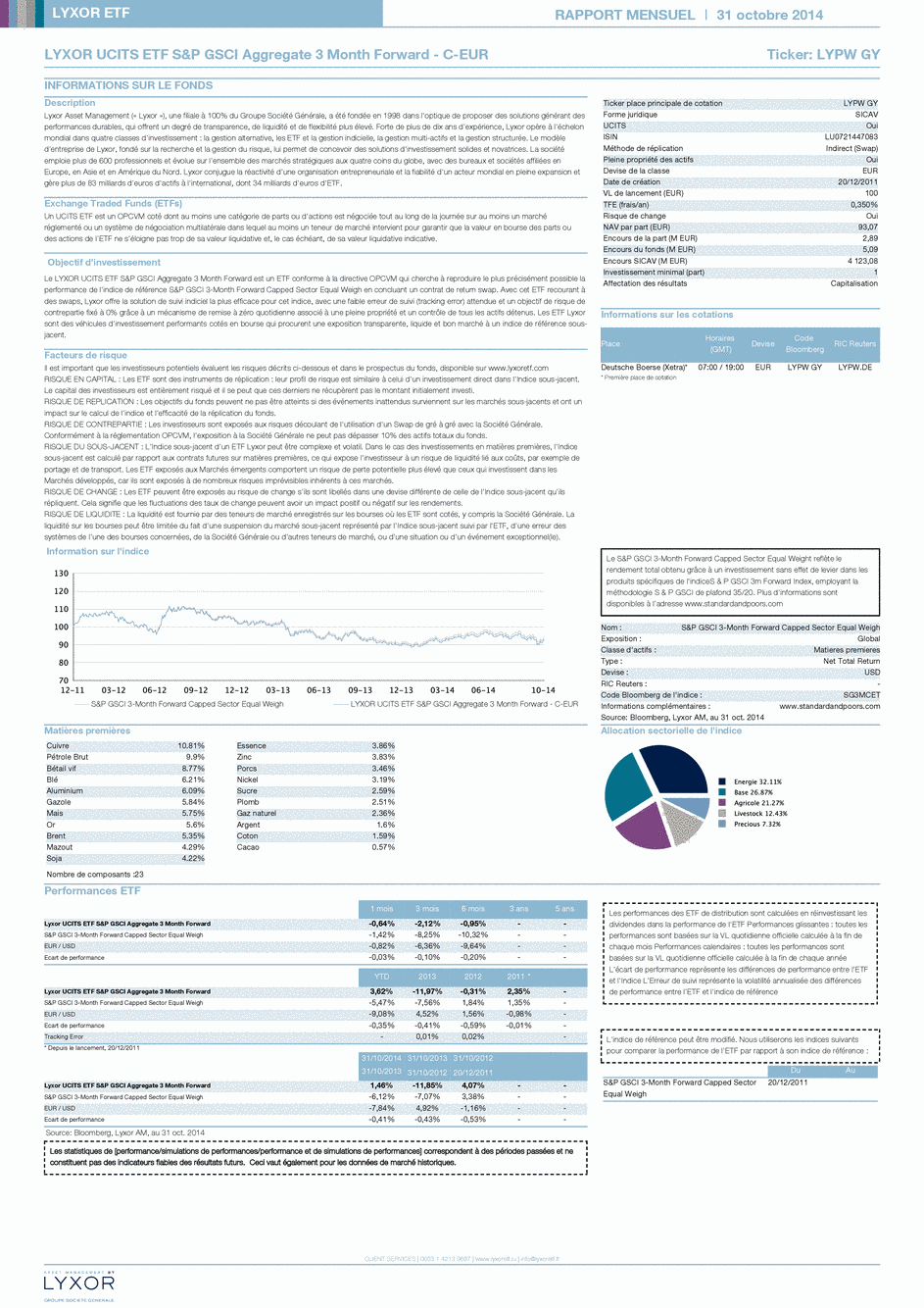Reporting LYXOR UCITS ETF S&P GSCI Aggregate 3 Month Forward - C-EUR - 31/10/2014 - Français
