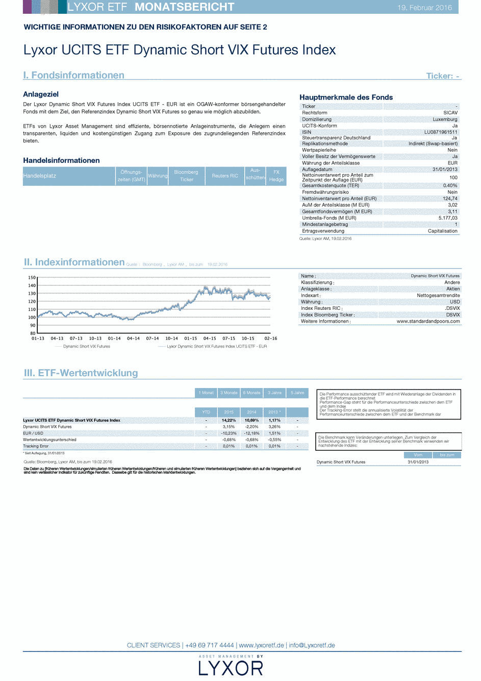 Reporting Lyxor UCITS ETF DYNAMIC SHORT VIX - EUR - 19/02/2016 - Allemand