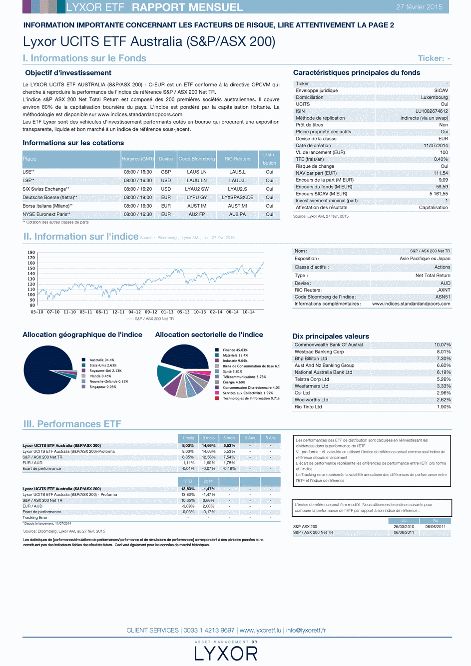 Reporting LYXOR UCITS ETF AUSTRALIA (S&P/ASX 200) - C-EUR - 28/02/2015 - Français