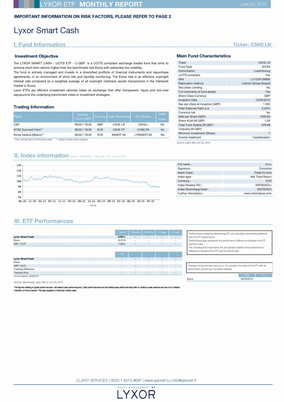 Reporting Lyxor Smart Overnight Return - UCITS ETF C-GBP - 30/06/2015 - Anglais