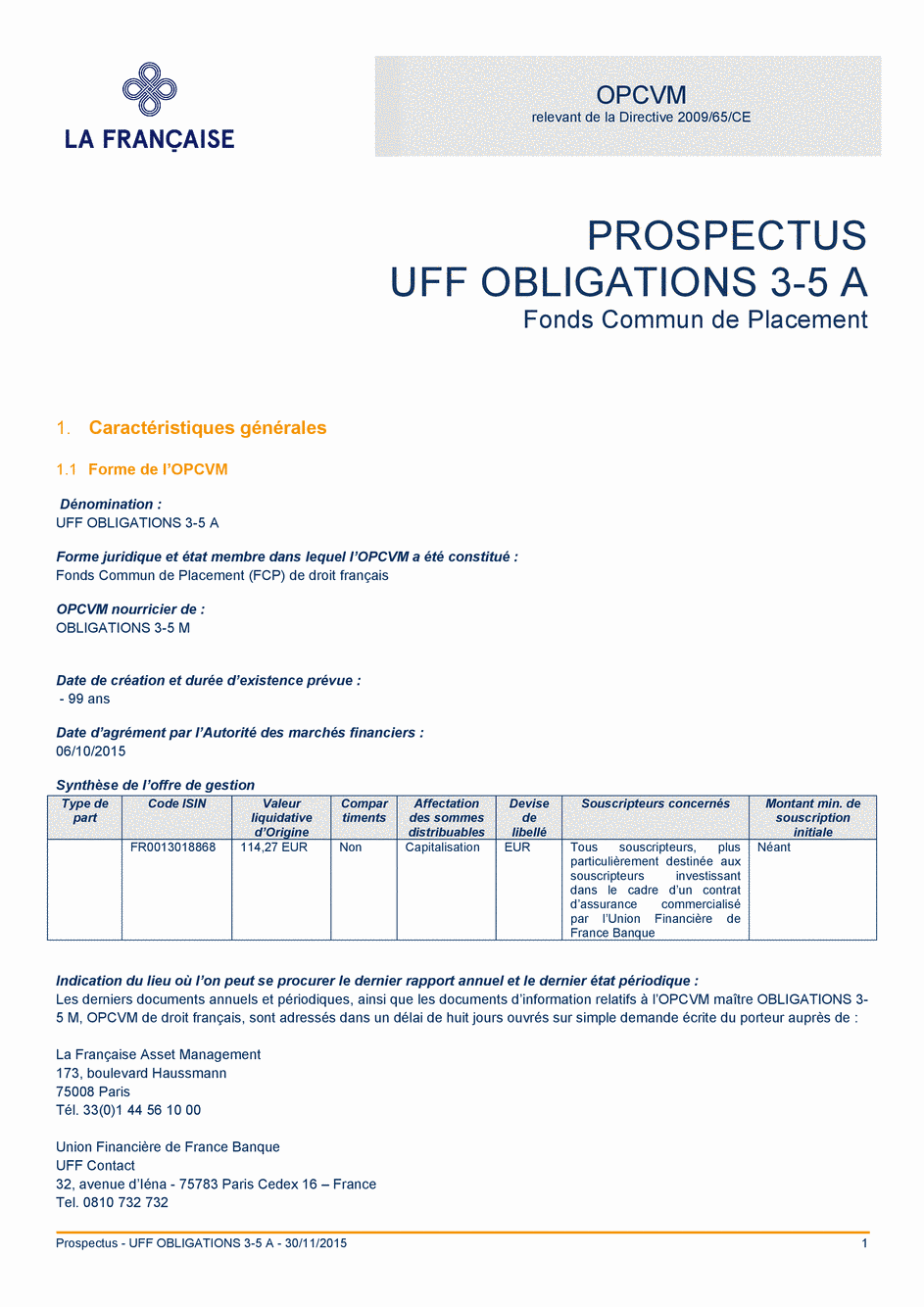 Prospectus UFF Obligations 3-5 A - 30/11/2015 - Français