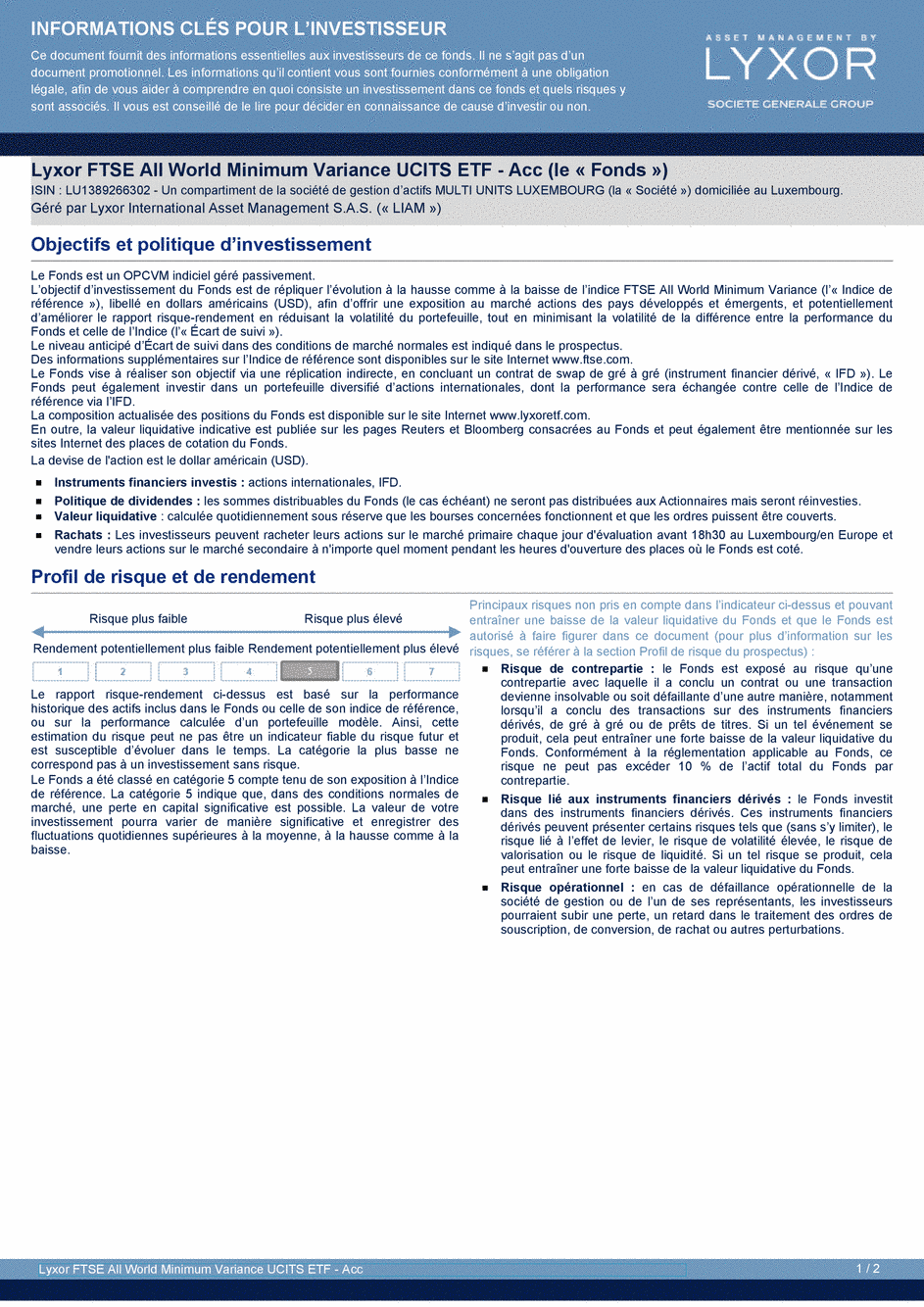 DICI Lyxor FTSE All World Minimum Variance UCITS ETF - Acc - 14/02/2020 - Français