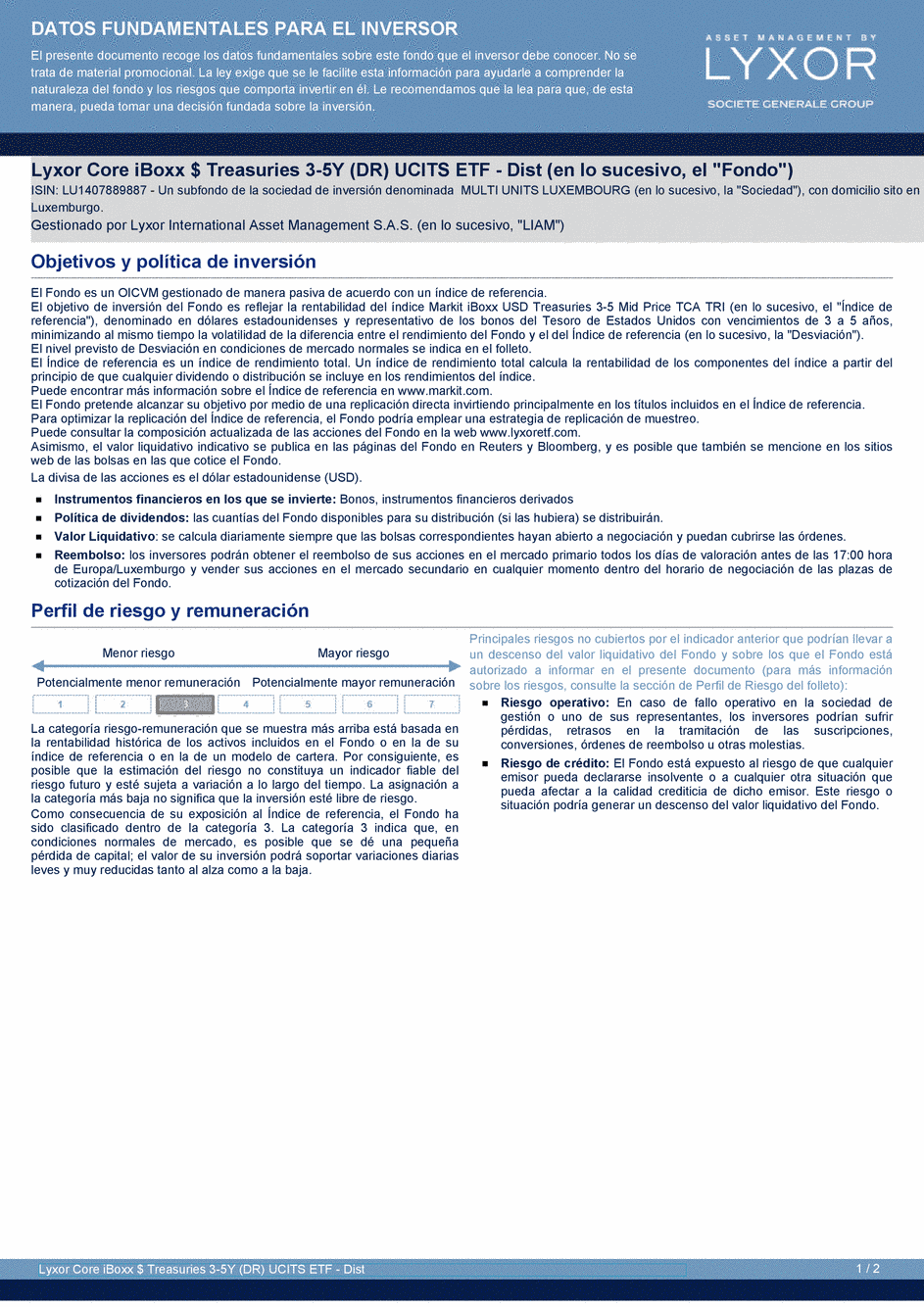 DICI Lyxor Core iBoxx $ Treasuries 3-5Y (DR) UCITS ETF - Dist - 14/02/2020 - Espagnol
