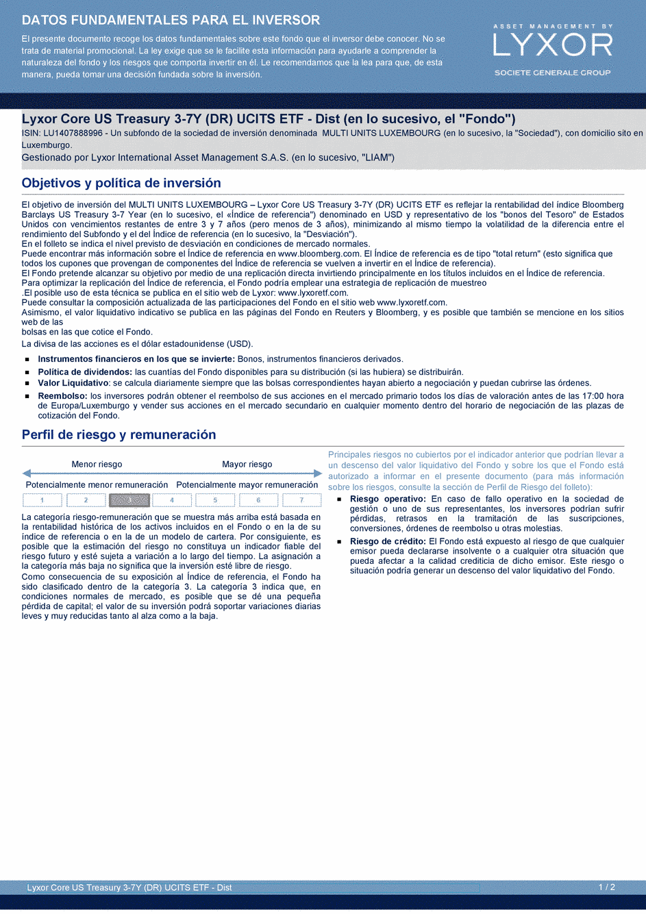 DICI Lyxor Core US Treasury 3-7Y (DR) UCITS ETF - Dist - 20/04/2020 - Espagnol