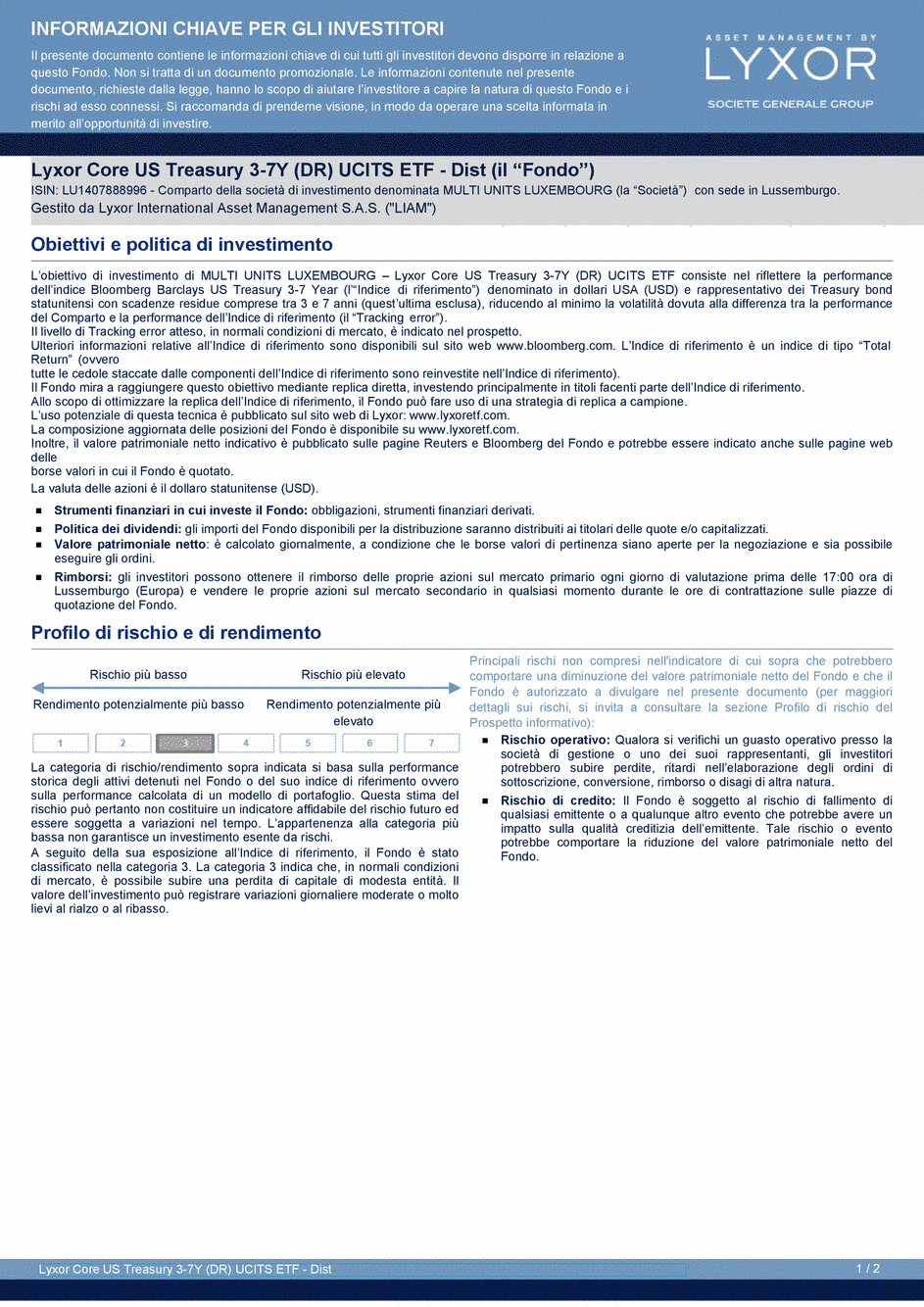 DICI Lyxor Core US Treasury 3-7Y (DR) UCITS ETF - Dist - 20/04/2020 - Italien