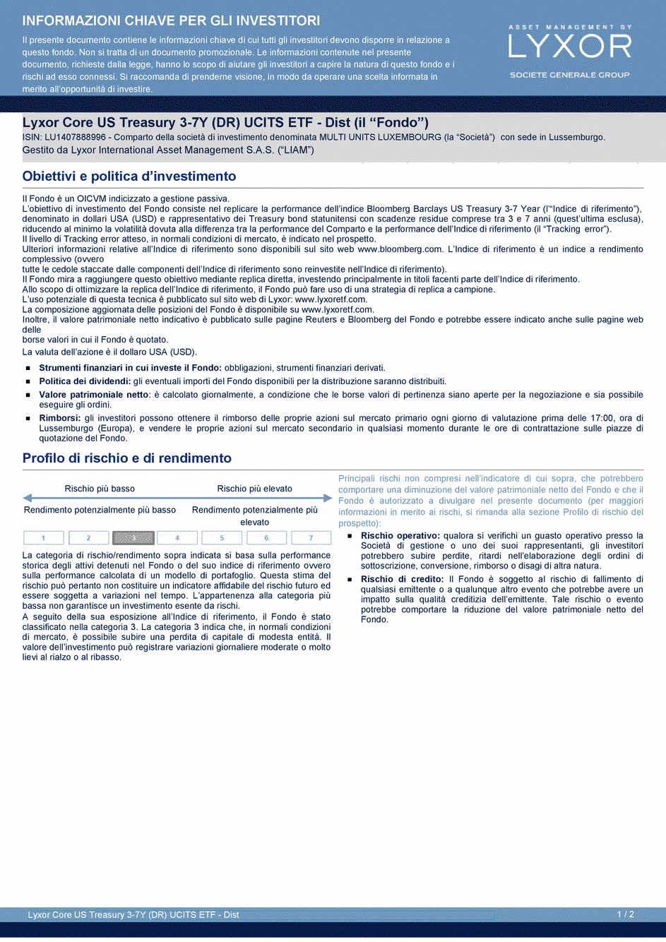 DICI Lyxor Core US Treasury 3-7Y (DR) UCITS ETF - Dist - 19/02/2021 - Italien