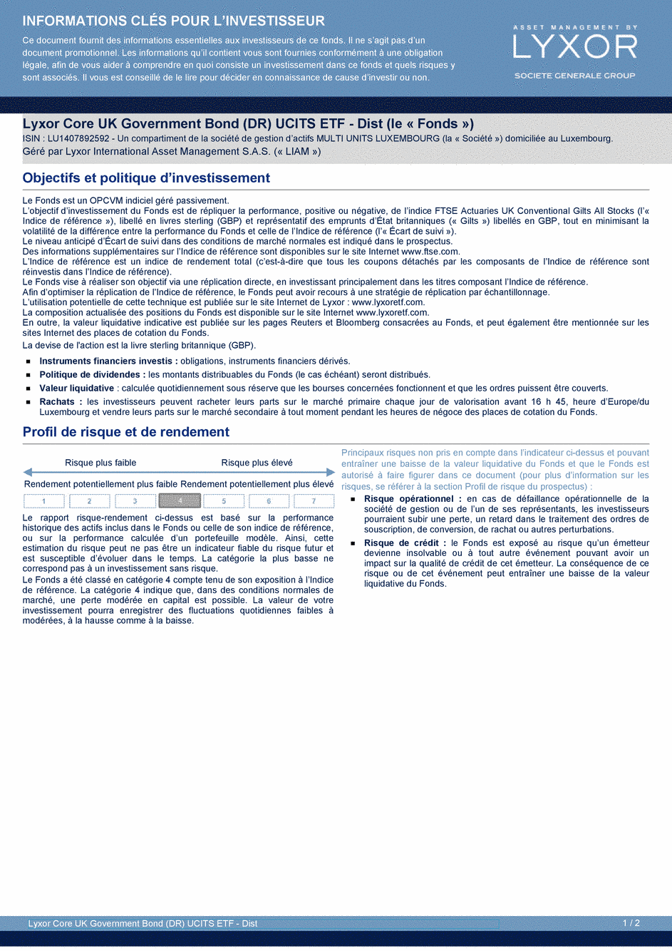 DICI Lyxor Core UK Government Bond (DR) UCITS ETF - Dist - 24/02/2021 - Français