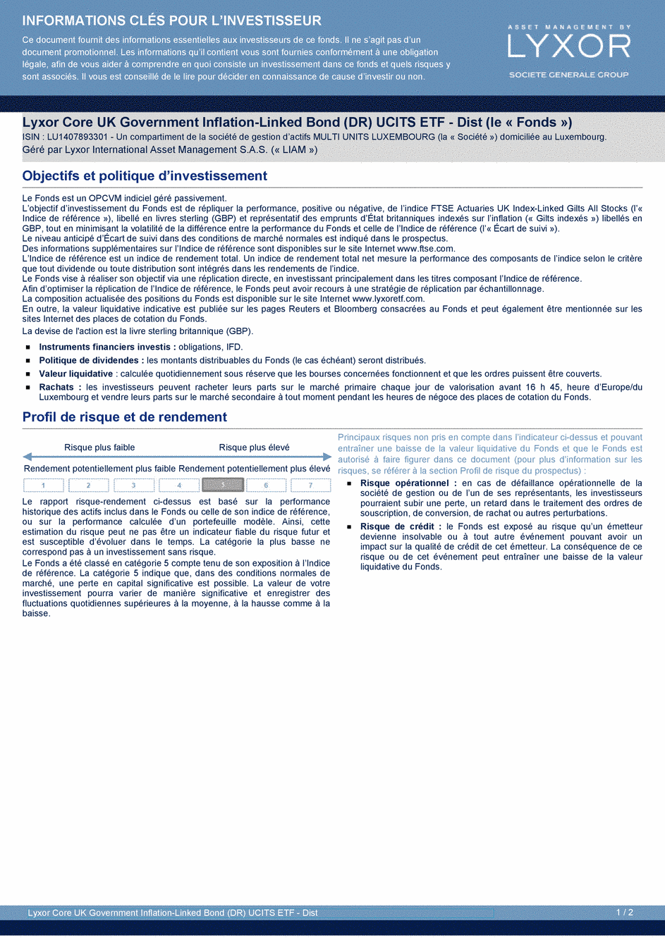 DICI Lyxor Core UK Government Inflation-Linked Bond (DR) UCITS ETF - Dist - 24/02/2021 - Français