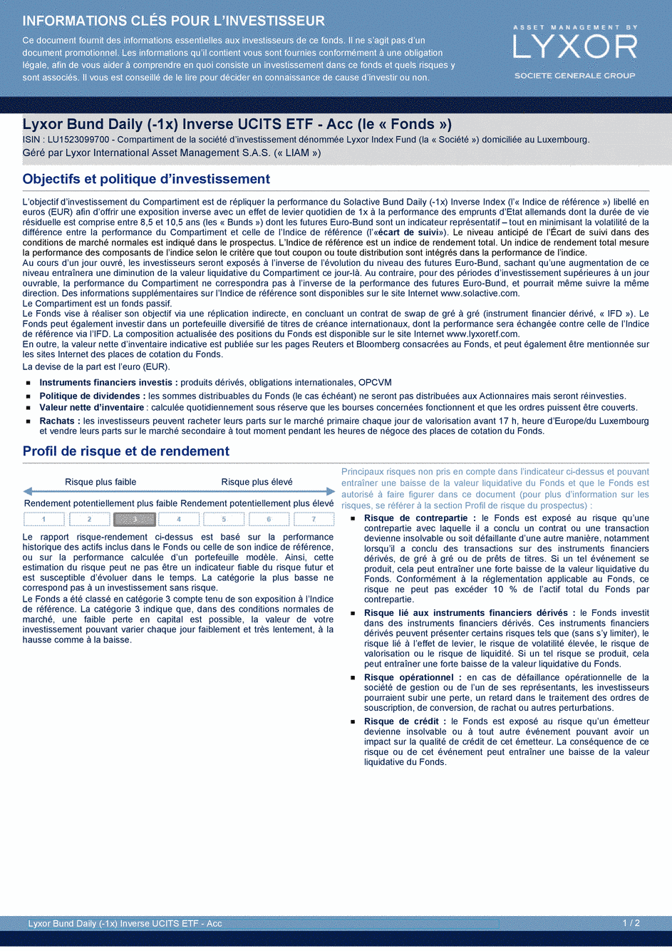 DICI Lyxor Bund Daily (-1x) Inverse UCITS ETF - Acc - 21/08/2019 - Français