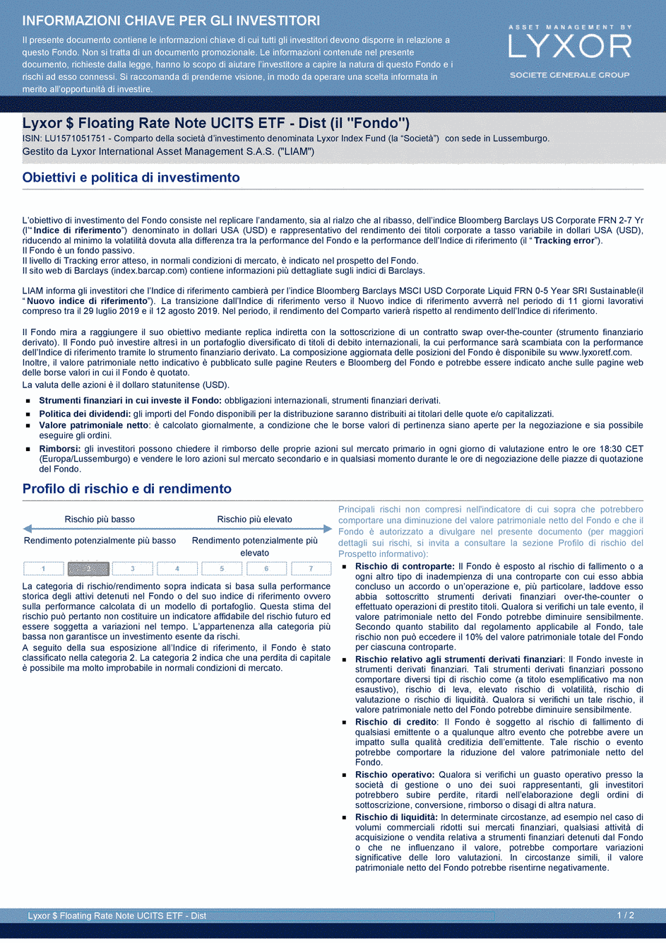 DICI Lyxor $ Floating Rate Note UCITS ETF - Dist - 29/07/2019 - Italien