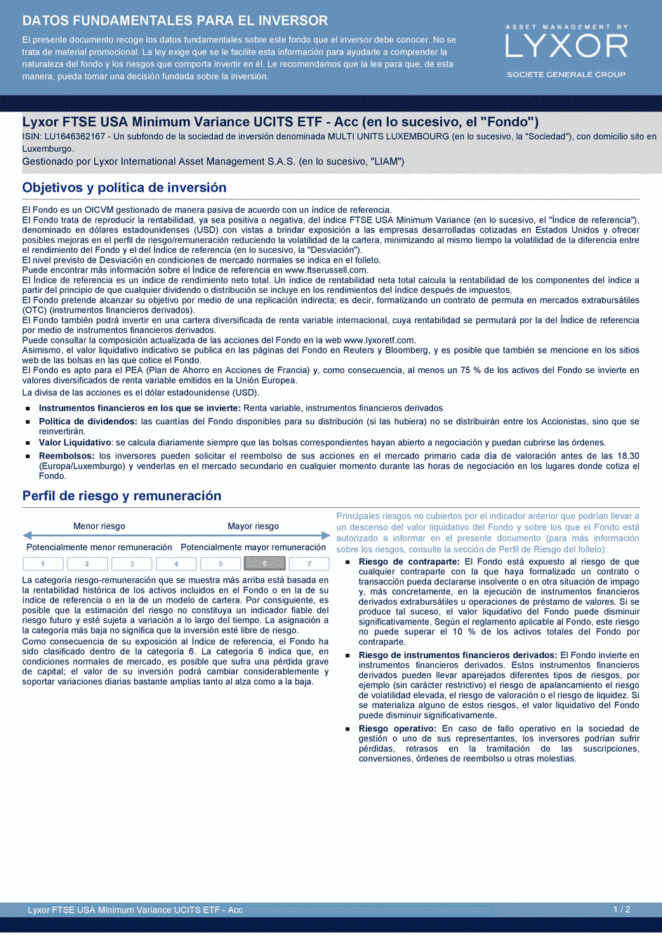 DICI Lyxor FTSE USA Minimum Variance UCITS ETF - Acc - 26/08/2020 - Espagnol
