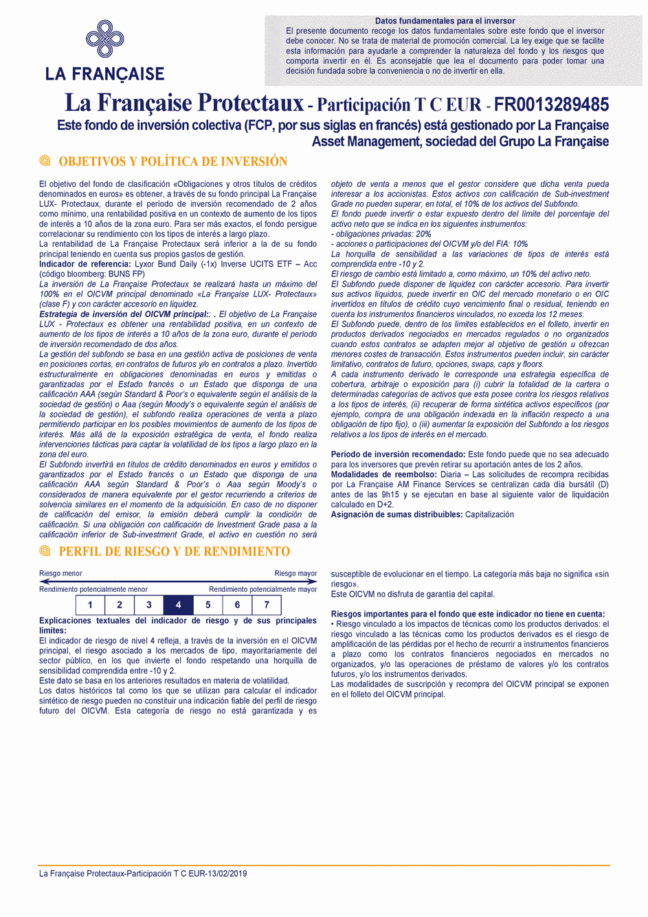 DICI La Française Protectaux - Part T C EUR - 13/02/2019 - Espagnol