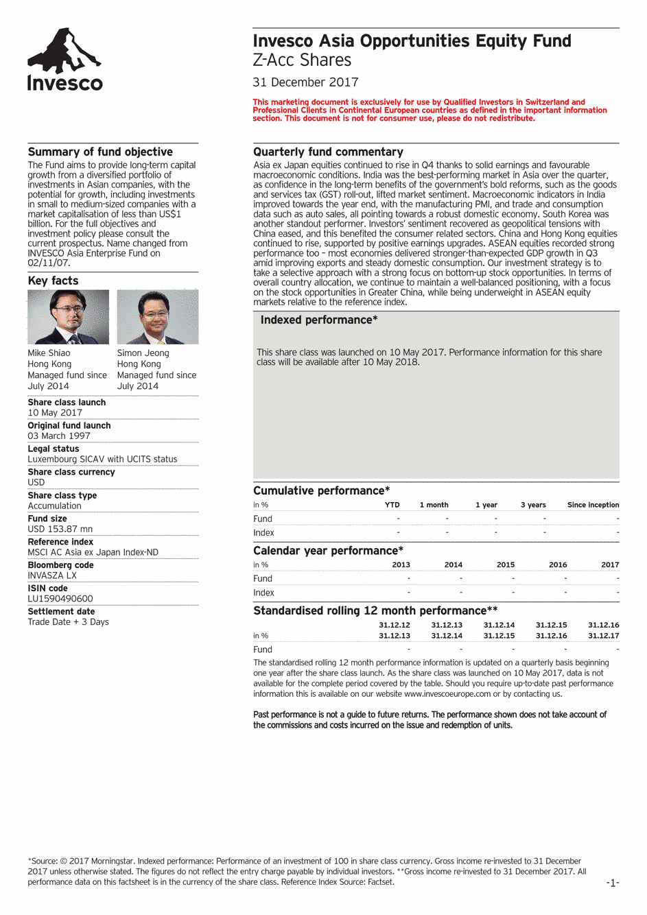 Reporting Invesco Funds SICAV - Asia Opportunities Equity Fund - Z - 31/12/2017 - Anglais