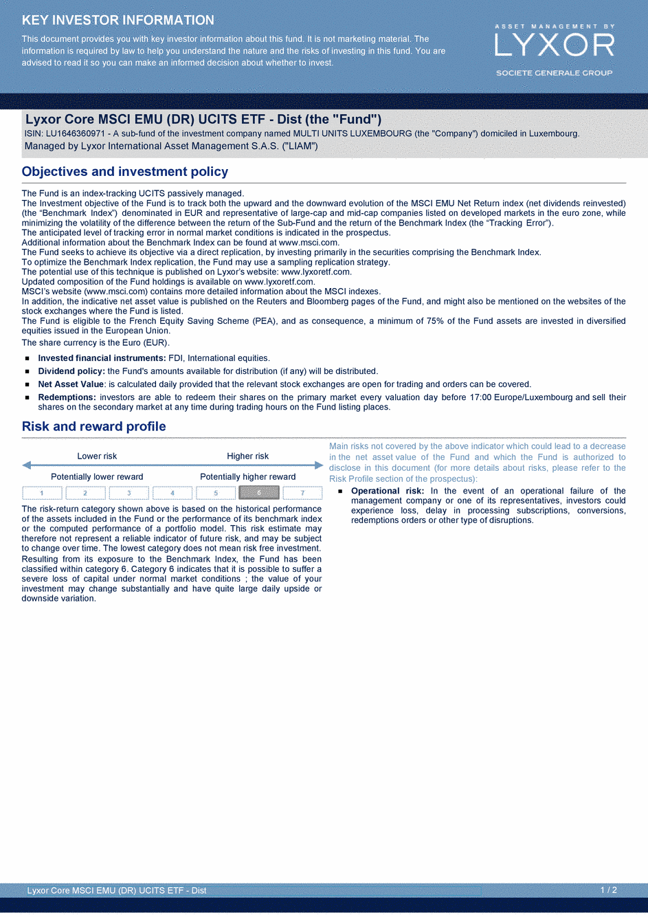 DICI Lyxor Core MSCI EMU (DR) UCITS ETF - Dist - 19/02/2021 - Anglais