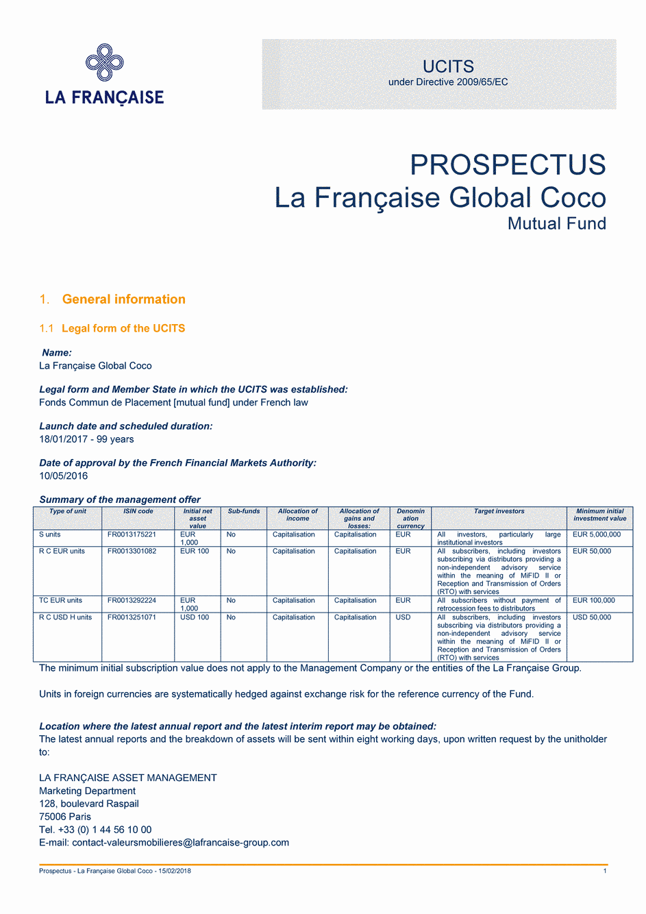 Prospectus La Française Global Coco - Part R C EUR - 15/02/2018 - Anglais