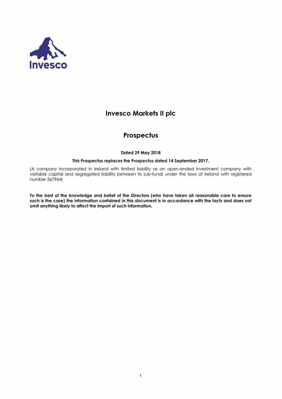 Prospectus Invesco Markets II plc - Emerging Markets USD Bond UCITS ETF - A - 29/05/2018 - Anglais