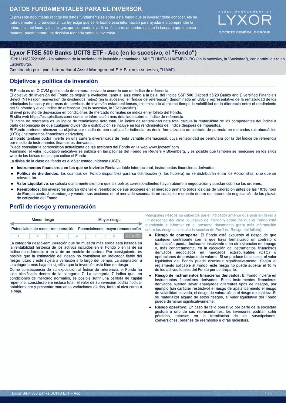 DICI Lyxor S&P 500 Banks UCITS ETF - Acc - 19/02/2021 - Espagnol