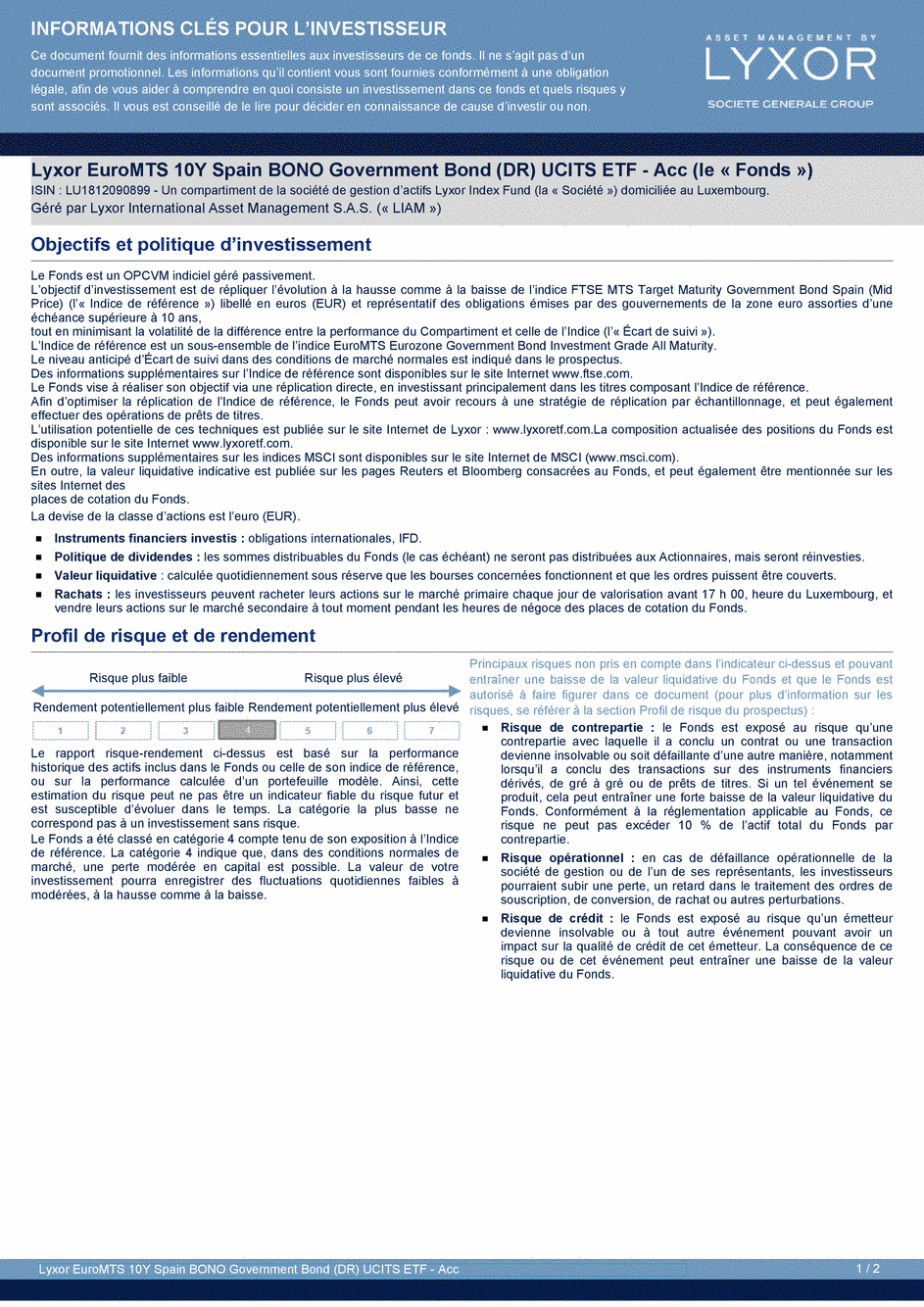 DICI Lyxor EuroMTS 10Y Spain BONO Government Bond (DR) UCITS ETF - Acc - 19/02/2021 - Français