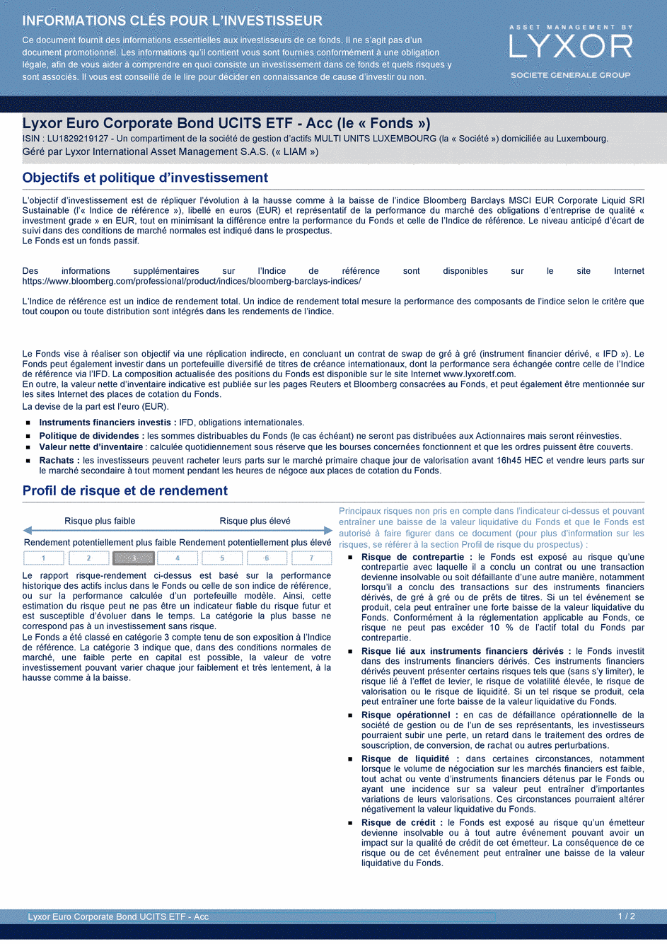 DICI Lyxor ESG Euro Corporate Bond (DR) UCITS ETF - Acc - 26/08/2019 - Français
