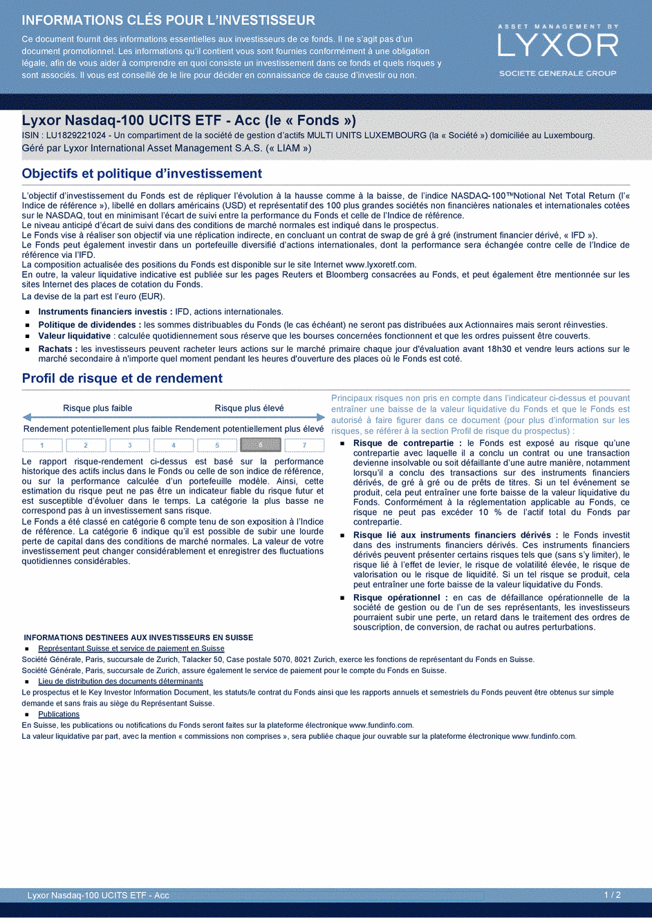 DICI Lyxor Nasdaq-100 UCITS ETF - Acc - 27/11/2019 - Français