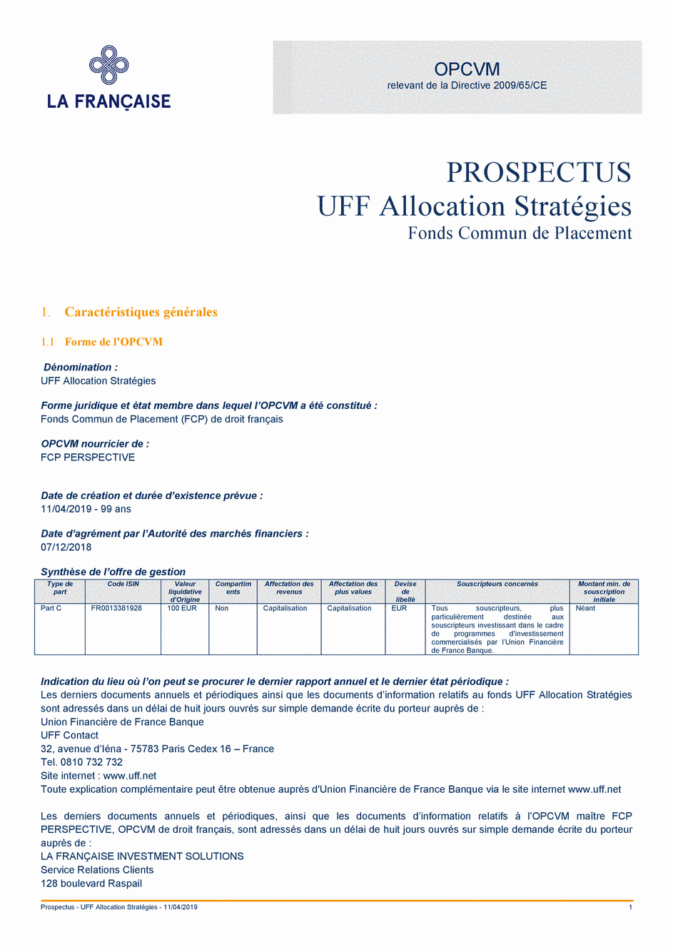 Prospectus FR0013381928 - 11/04/2019 - Français