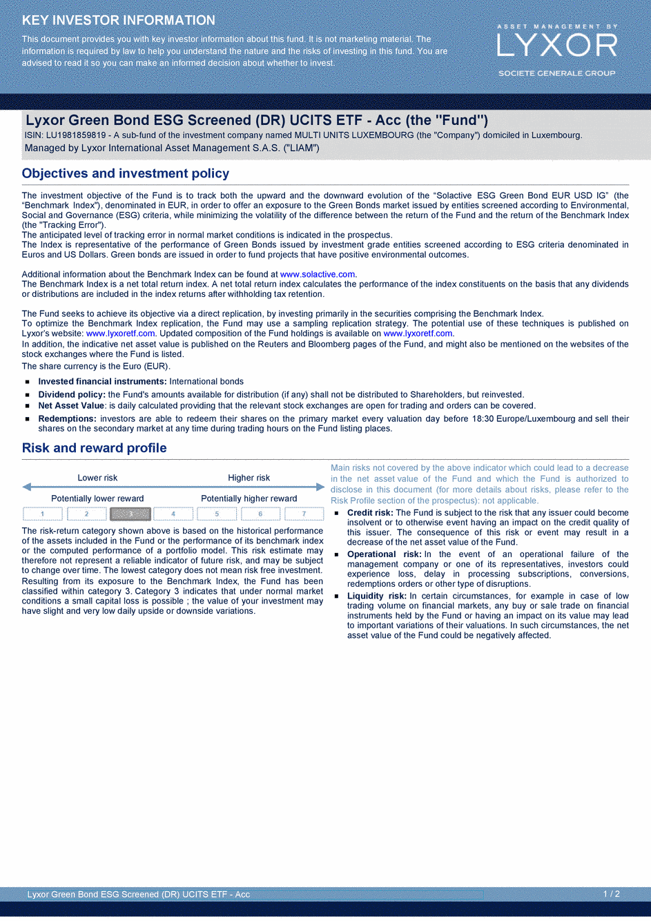 DICI Lyxor Green Bond ESG Screened (DR) UCITS ETF - Acc - 24/06/2019 - Anglais