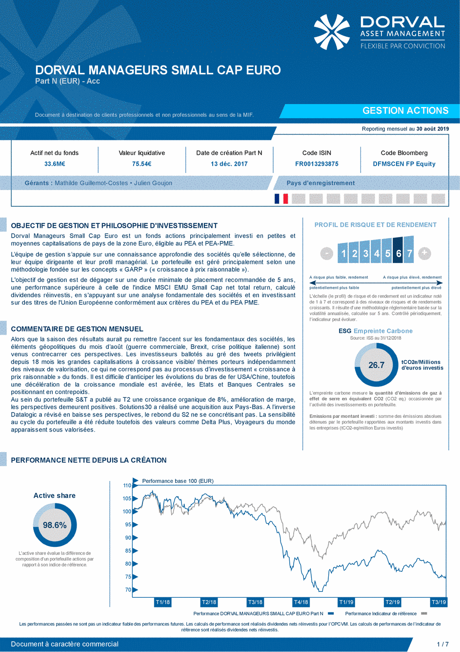 Reporting DORVAL MANAGEURS SMALL CAP EURO N - 30/08/2019 - Français