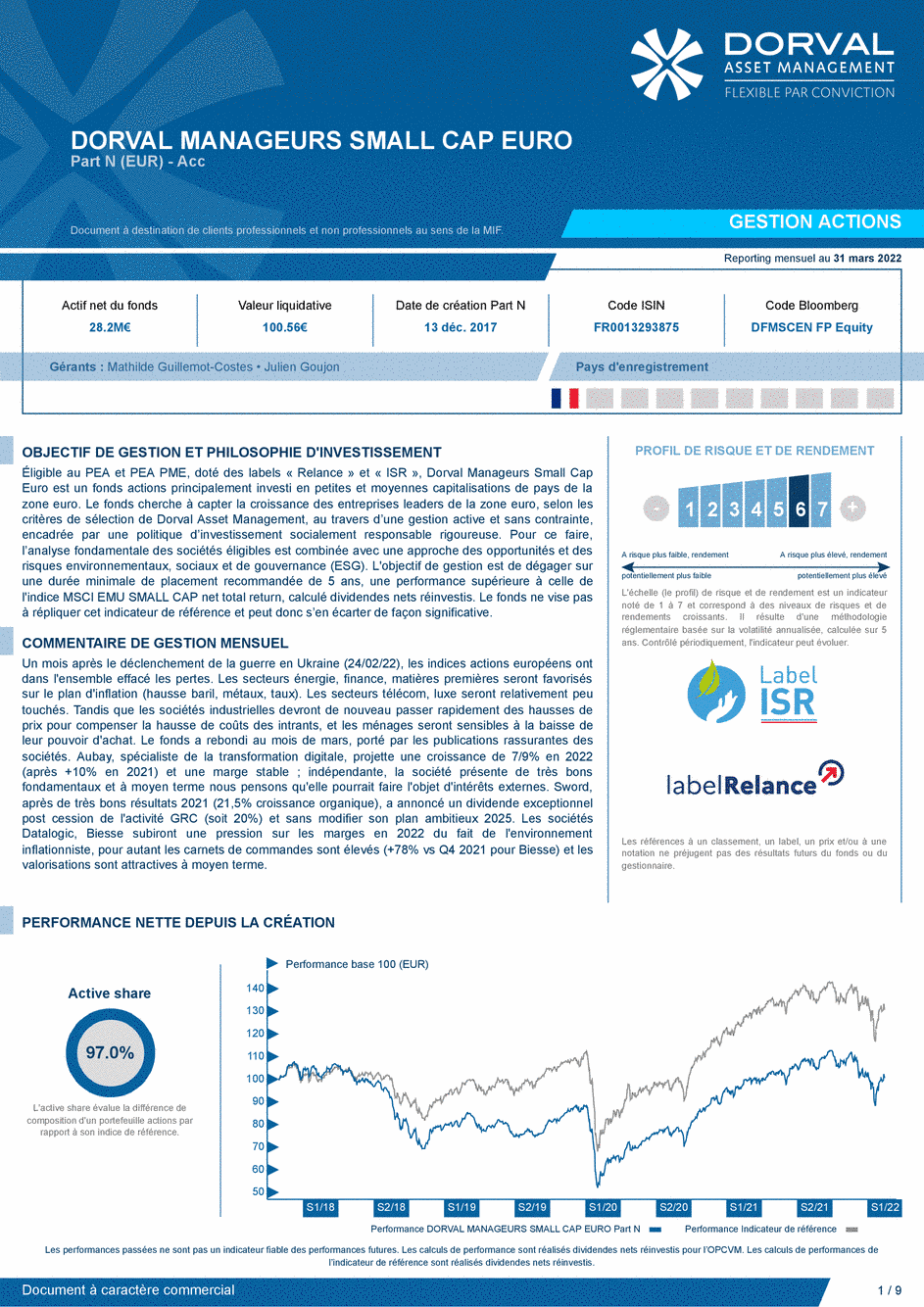 Reporting DORVAL MANAGEURS SMALL CAP EURO N - 31/03/2022 - Français