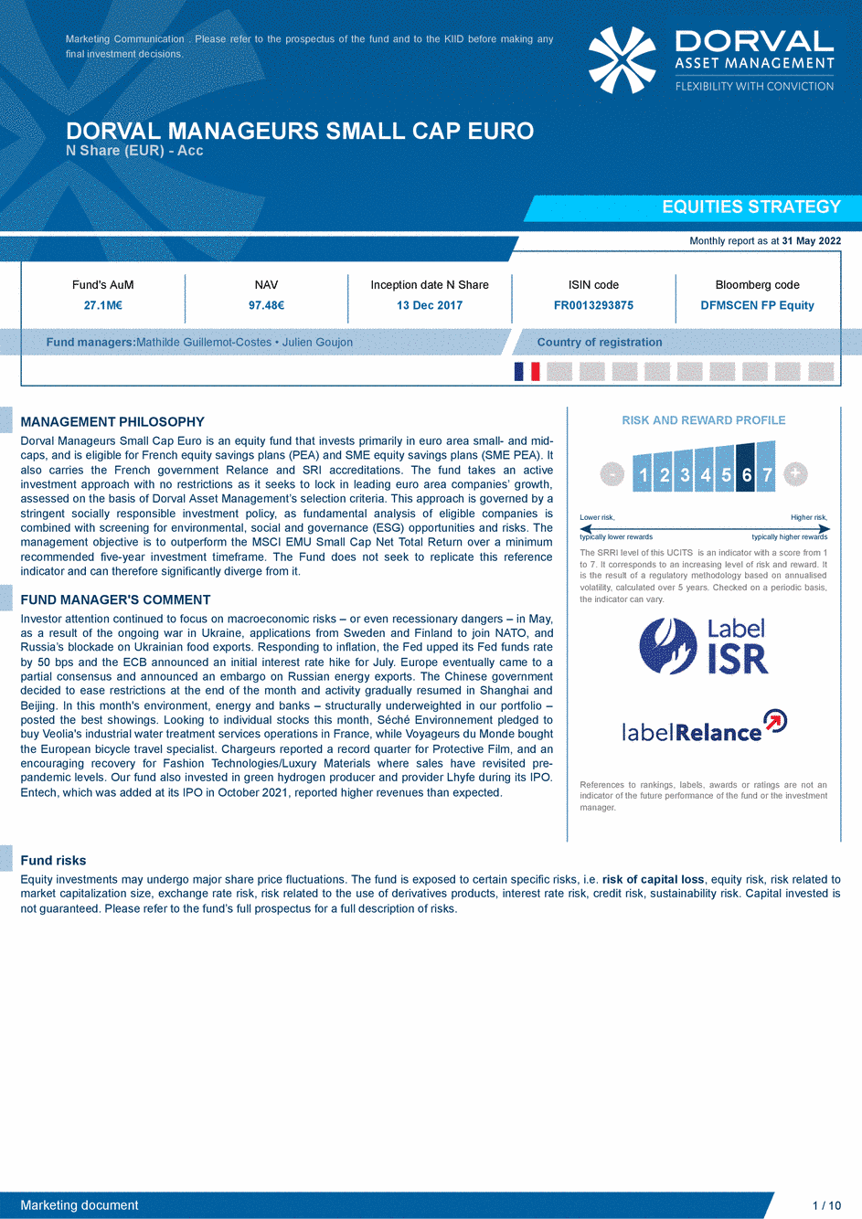 Reporting DORVAL MANAGEURS SMALL CAP EURO N - 31/05/2022 - Anglais