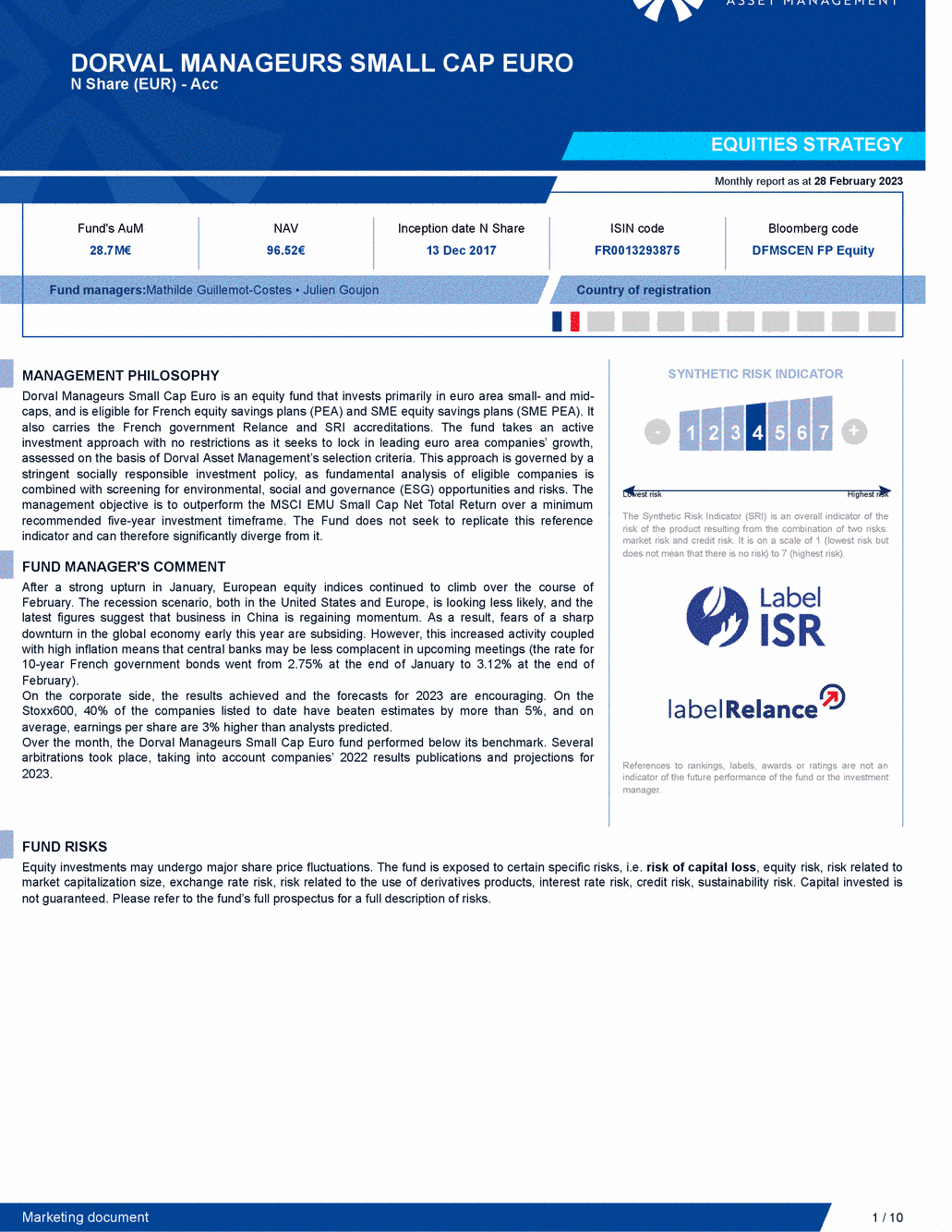 Reporting DORVAL MANAGEURS SMALL CAP EURO N - 28/02/2023 - Anglais
