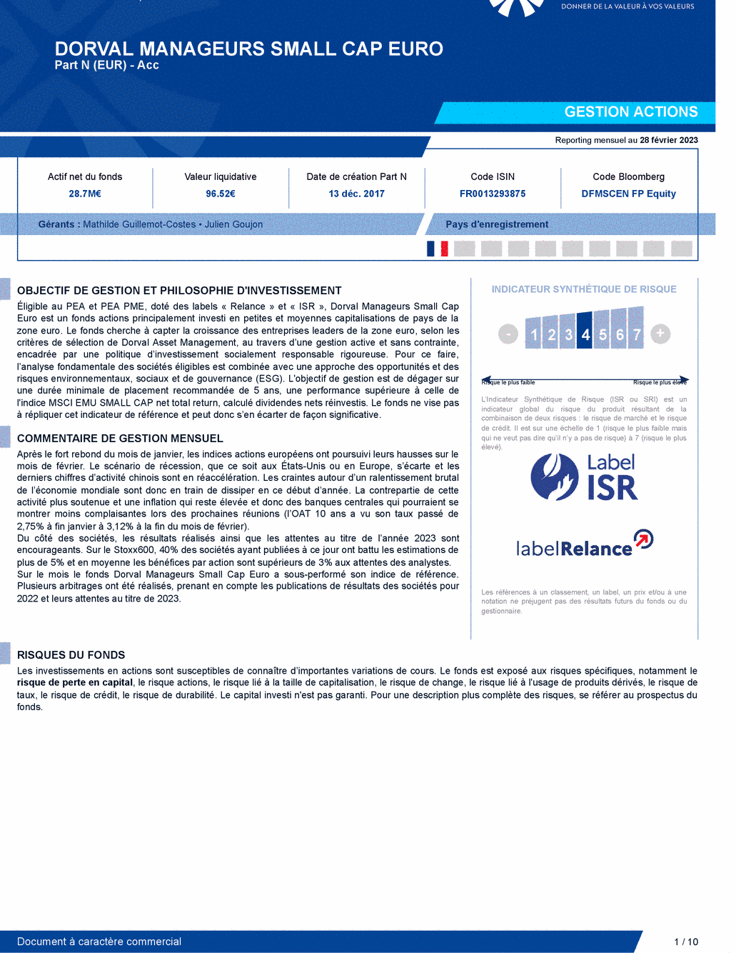 Reporting DORVAL MANAGEURS SMALL CAP EURO N - 28/02/2023 - Français