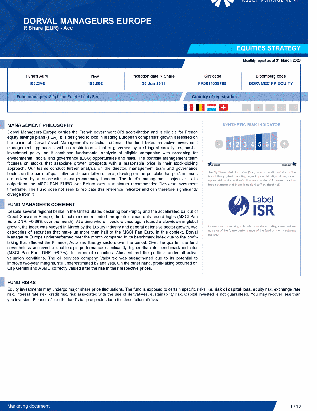 Reporting DORVAL MANAGEURS EUROPE - 31/03/2023 - Anglais