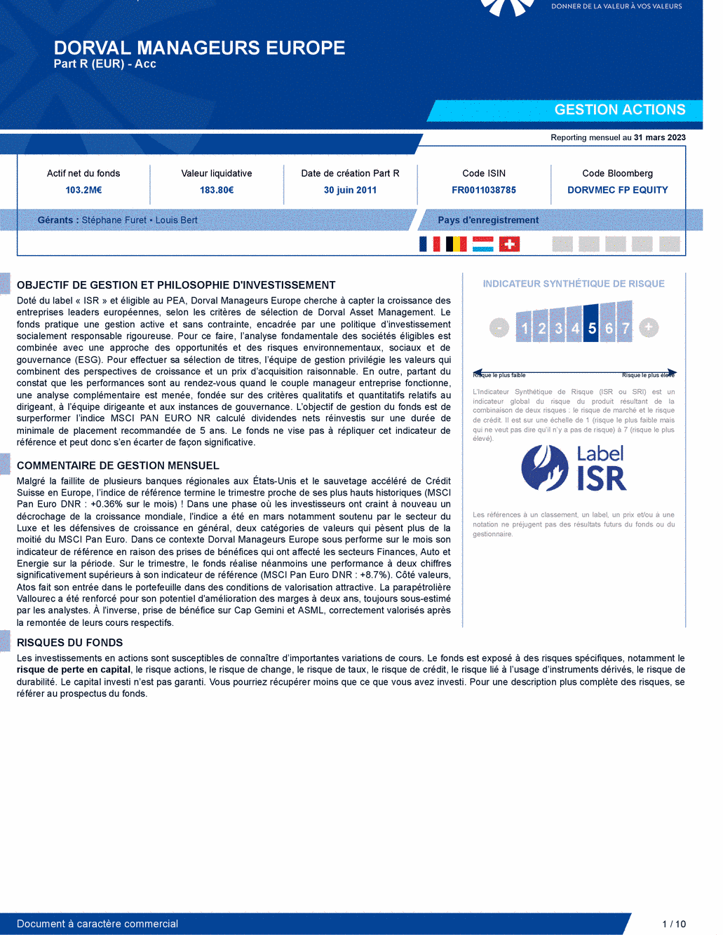 Reporting DORVAL MANAGEURS EUROPE - 31/03/2023 - Français