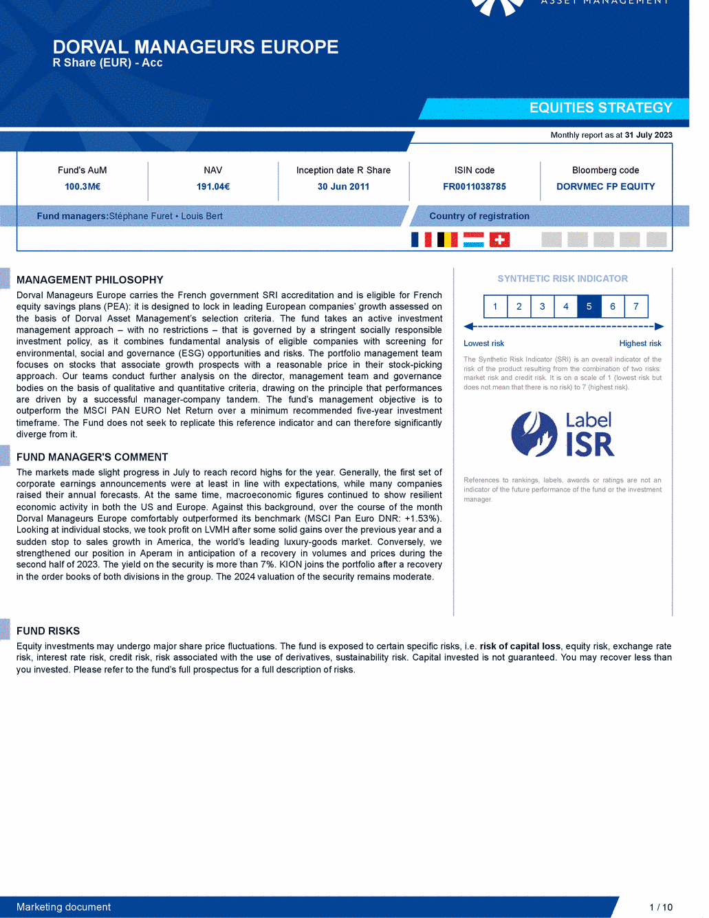 Reporting DORVAL MANAGEURS EUROPE - 31/07/2023 - Anglais