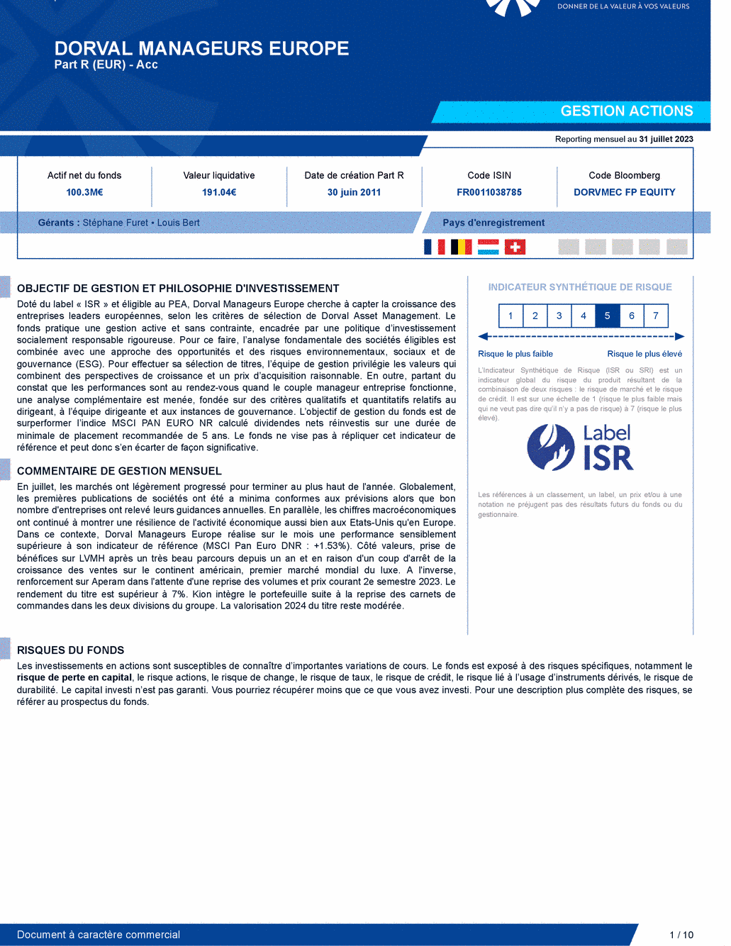 Reporting DORVAL MANAGEURS EUROPE - 31/07/2023 - Français