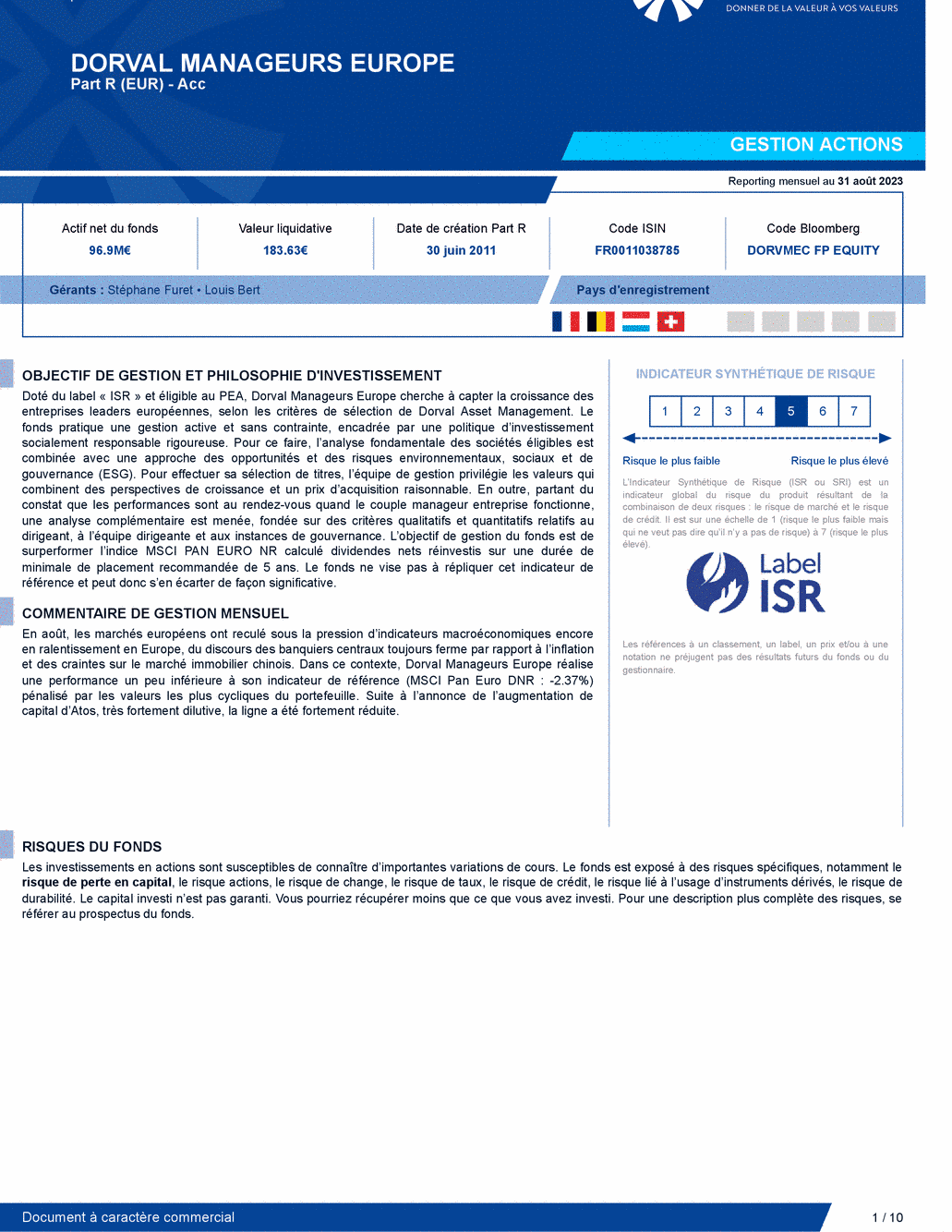 Reporting DORVAL MANAGEURS EUROPE - 31/08/2023 - Français