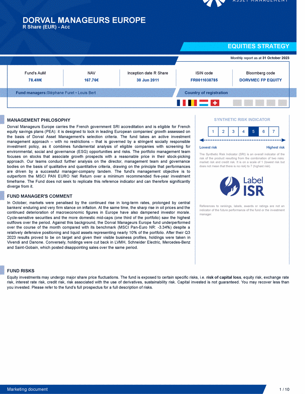 Reporting DORVAL MANAGEURS EUROPE - 31/10/2023 - Anglais