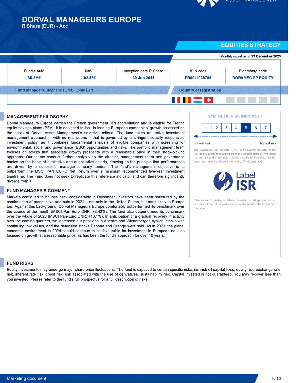 Reporting DORVAL MANAGEURS EUROPE - 29/12/2023 - Anglais