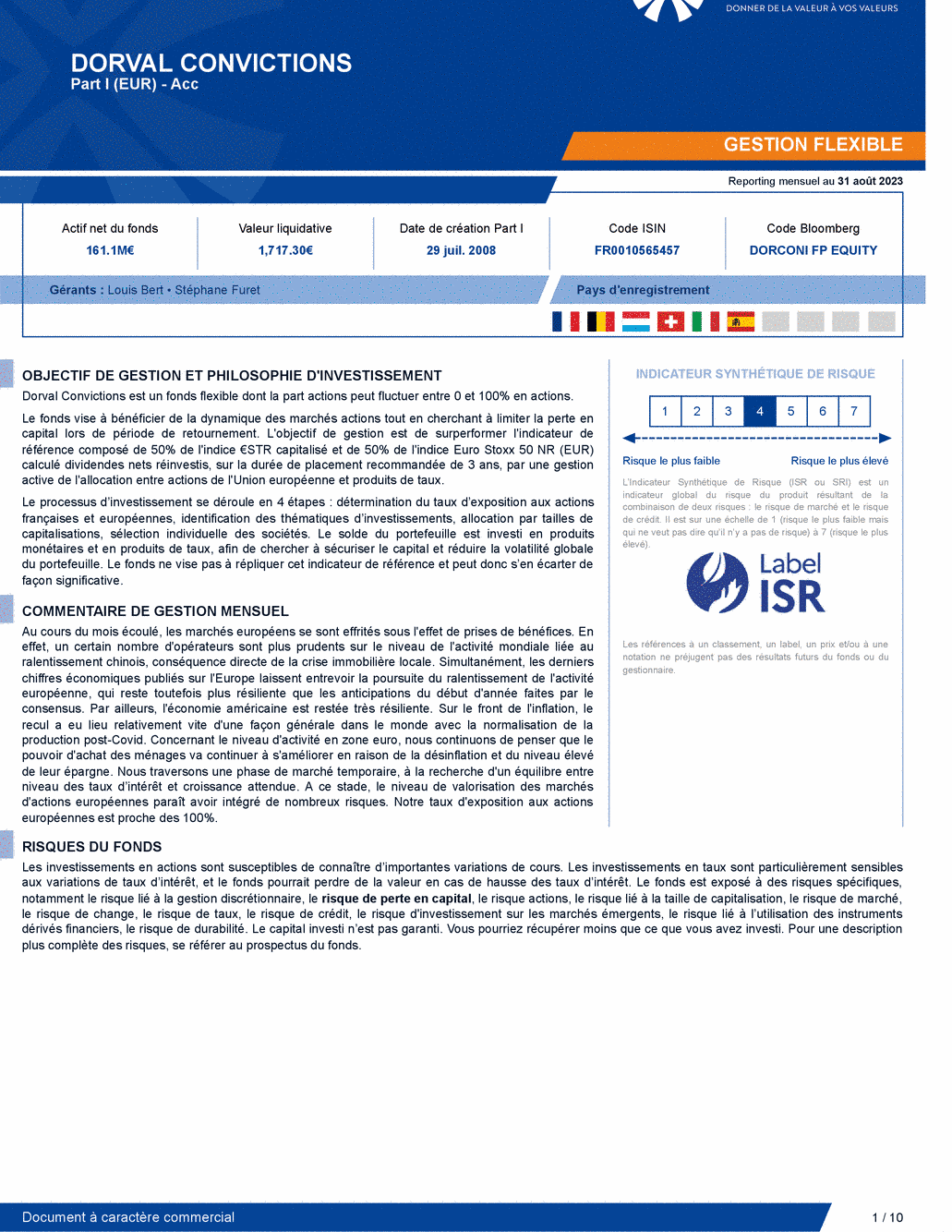 Reporting DORVAL CONVICTIONS I - 31/08/2023 - Français