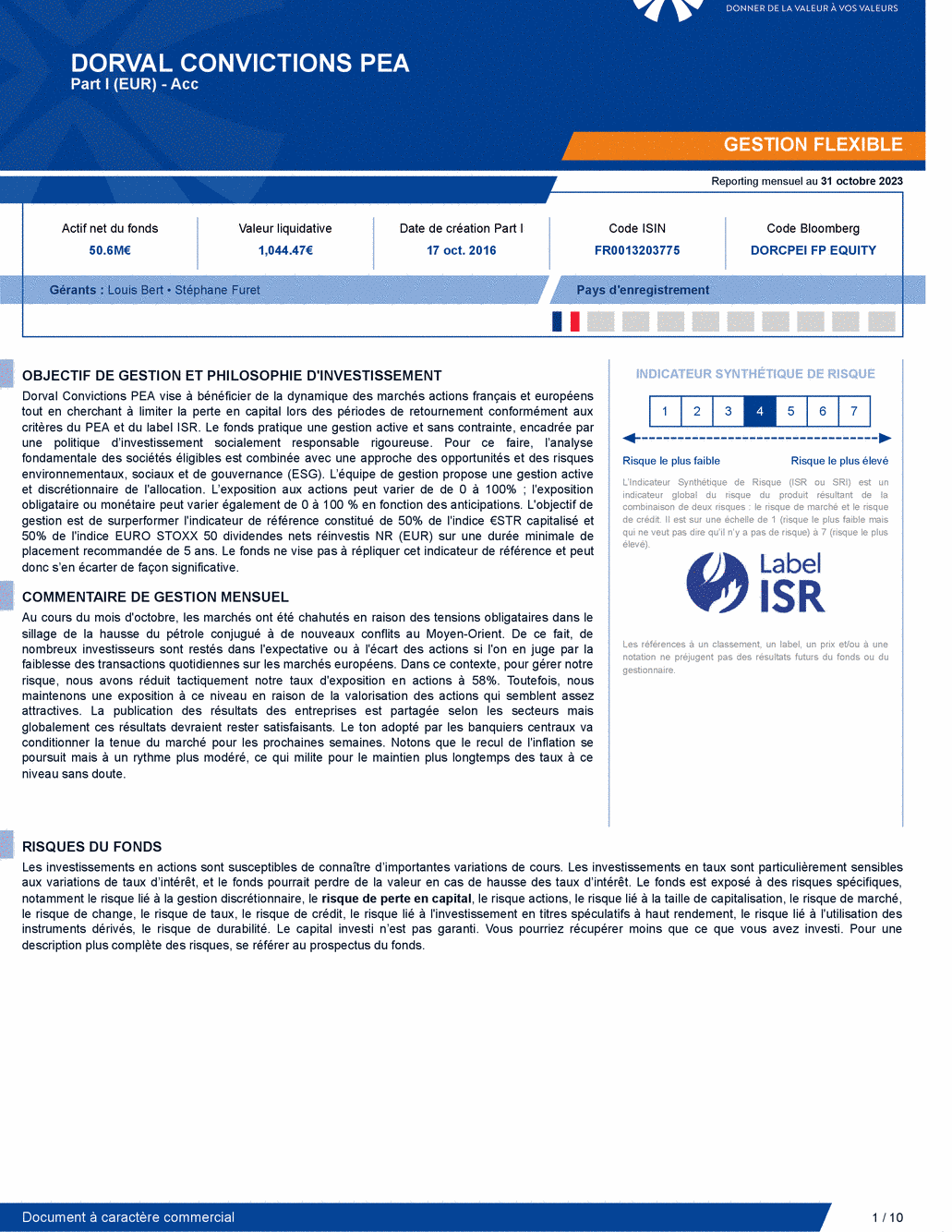 Reporting DORVAL CONVICTIONS PEA Part I - 31/10/2023 - Français