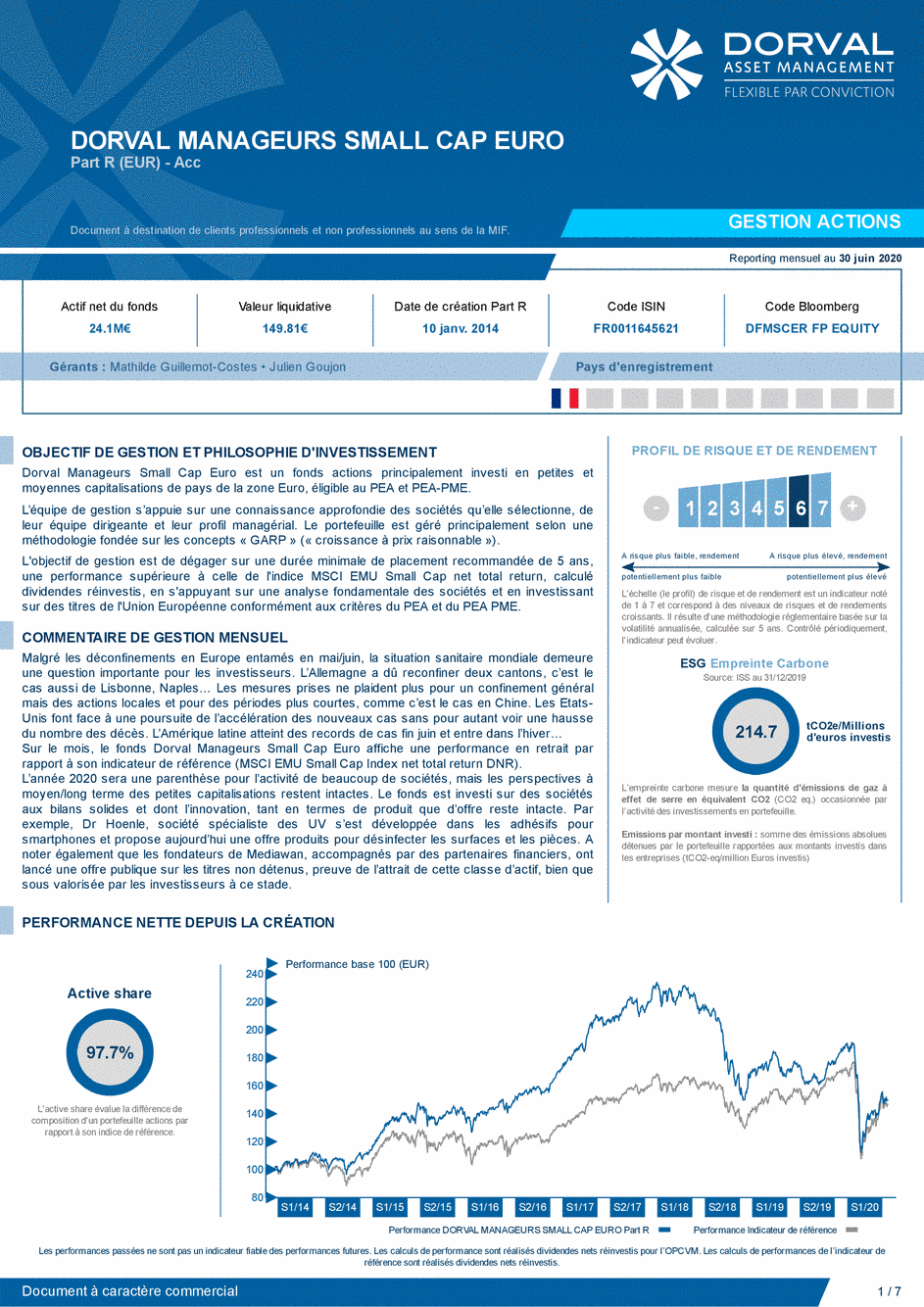 Reporting DORVAL MANAGEURS SMALL CAP EURO Part C - 30/06/2020 - Français