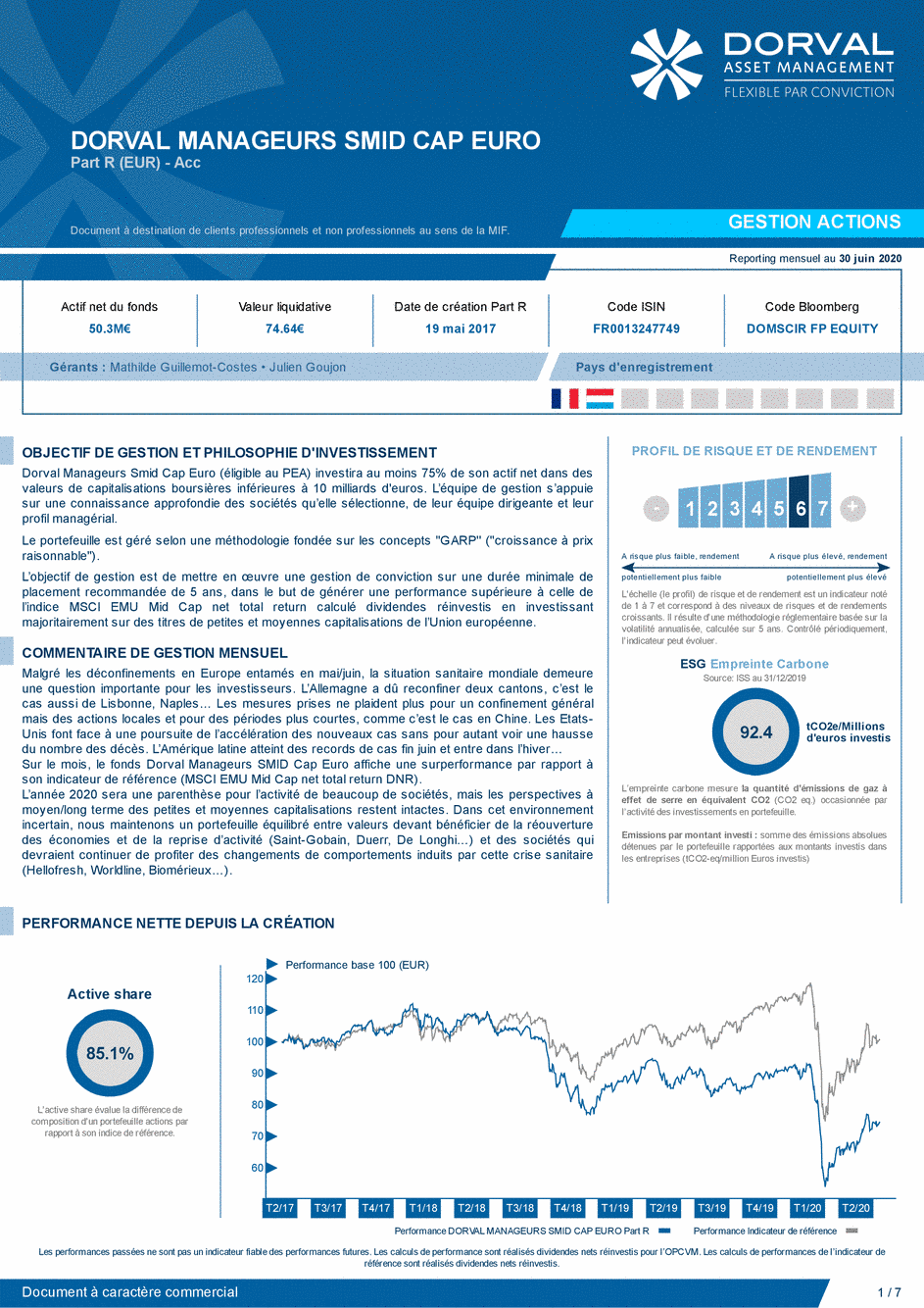 Reporting DORVAL MANAGEURS SMID CAP EURO Part R - 30/06/2020 - Français