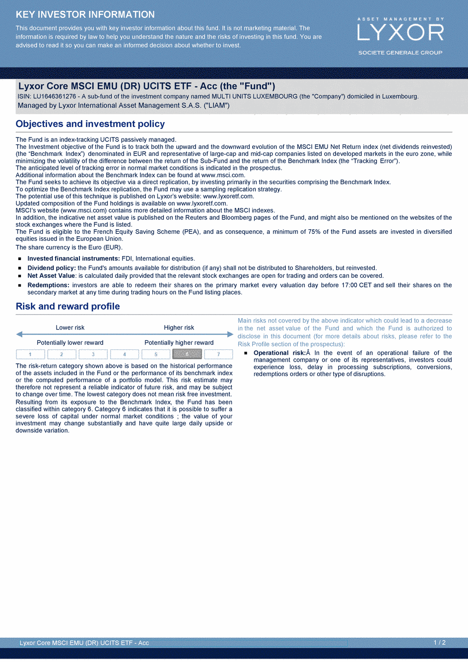 DICI Lyxor Core MSCI EMU (DR) UCITS ETF - Acc - 30/03/2020 - Anglais