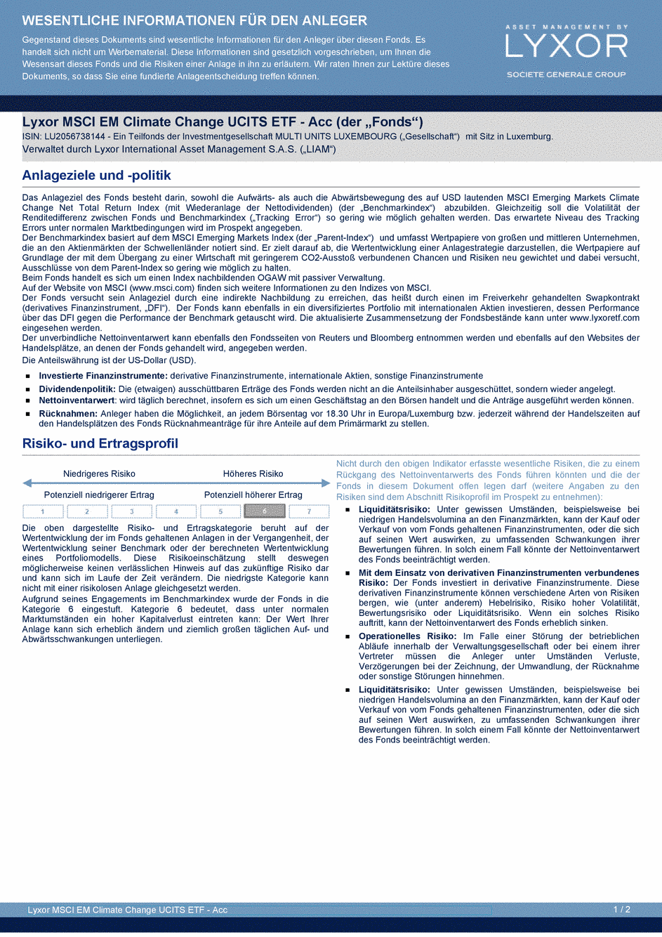 DICI Lyxor MSCI EM Climate Change UCITS ETF - Acc - 25/03/2020 - Allemand