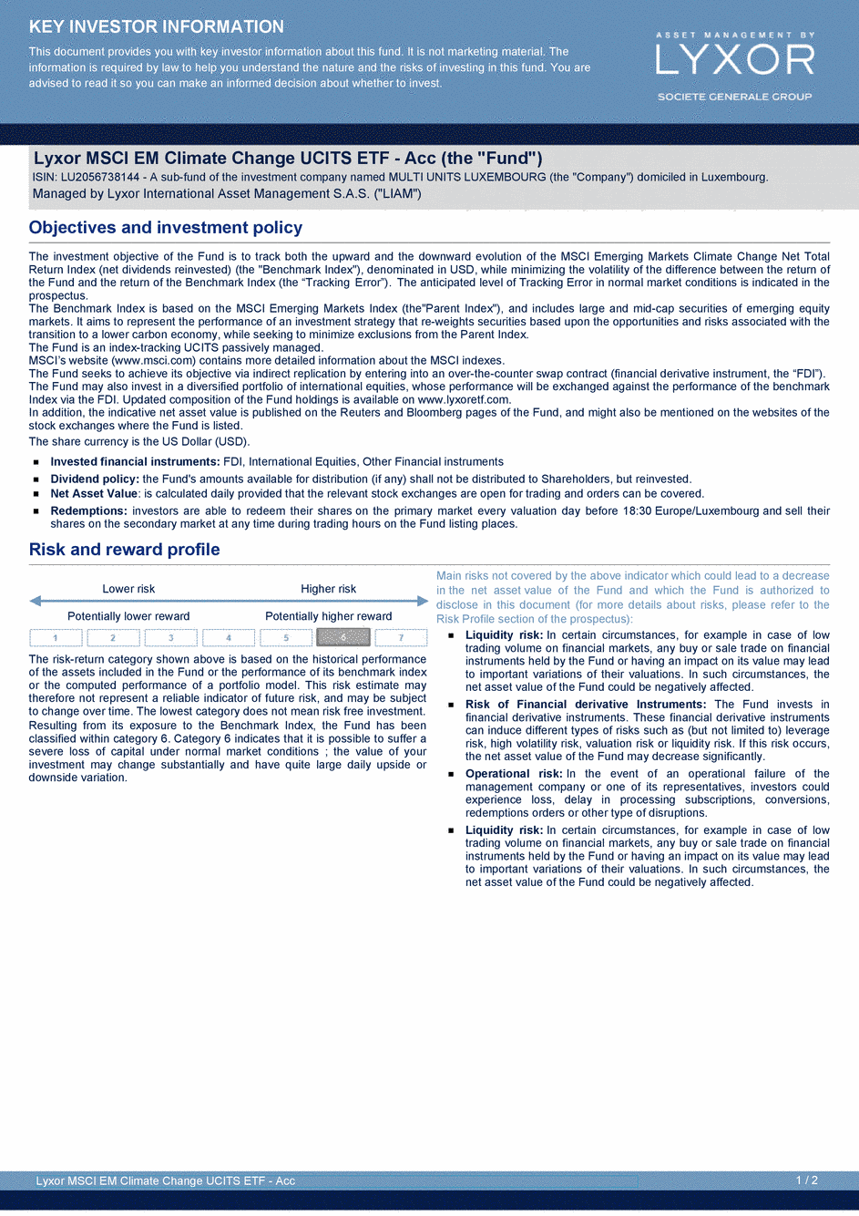 DICI Lyxor MSCI EM Climate Change UCITS ETF - Acc - 25/03/2020 - Anglais