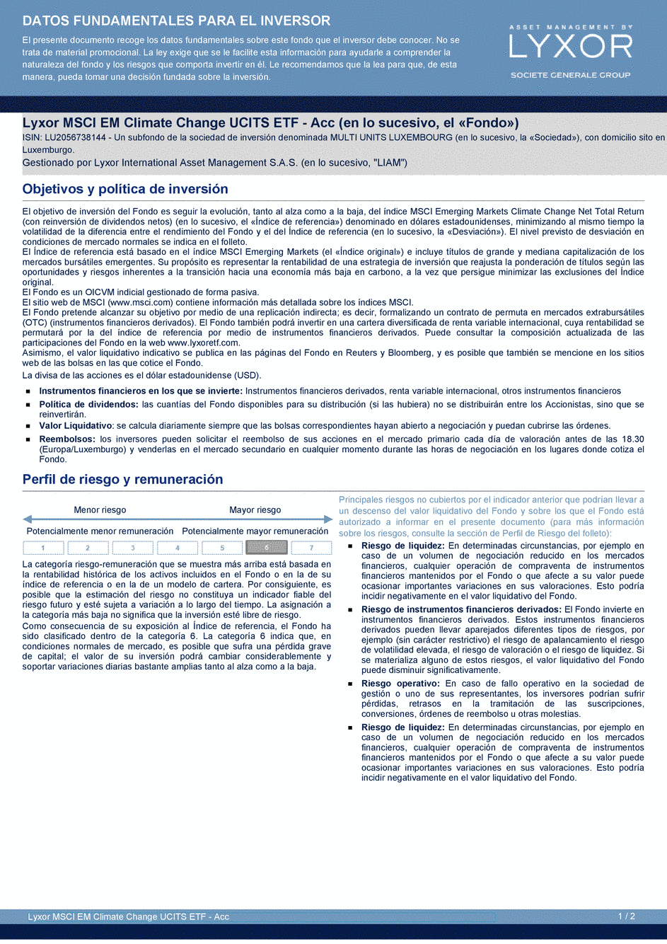 DICI Lyxor MSCI EM Climate Change UCITS ETF - Acc - 25/03/2020 - Espagnol