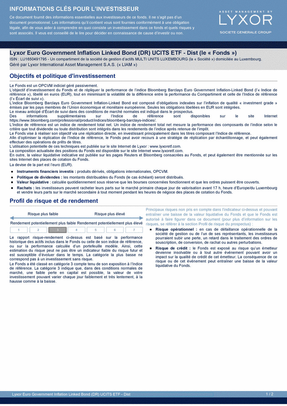 DICI Lyxor Core Euro Government Inflation-Linked Bond (DR) UCITS ETF - Dist - 15/05/2020 - Français