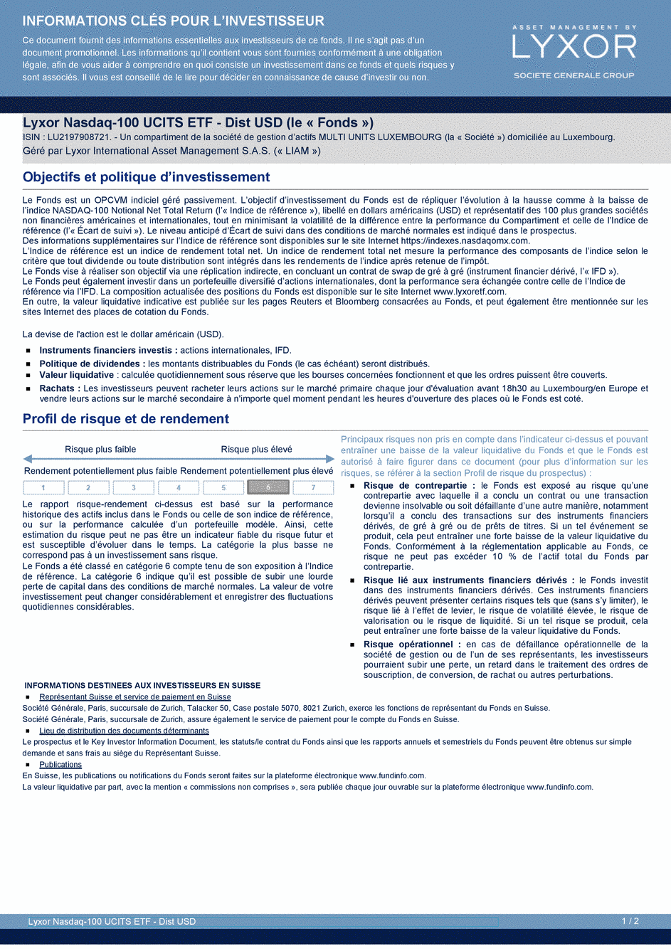 DICI Lyxor Nasdaq-100 UCITS ETF - Dist USD - 18/06/2020 - Français
